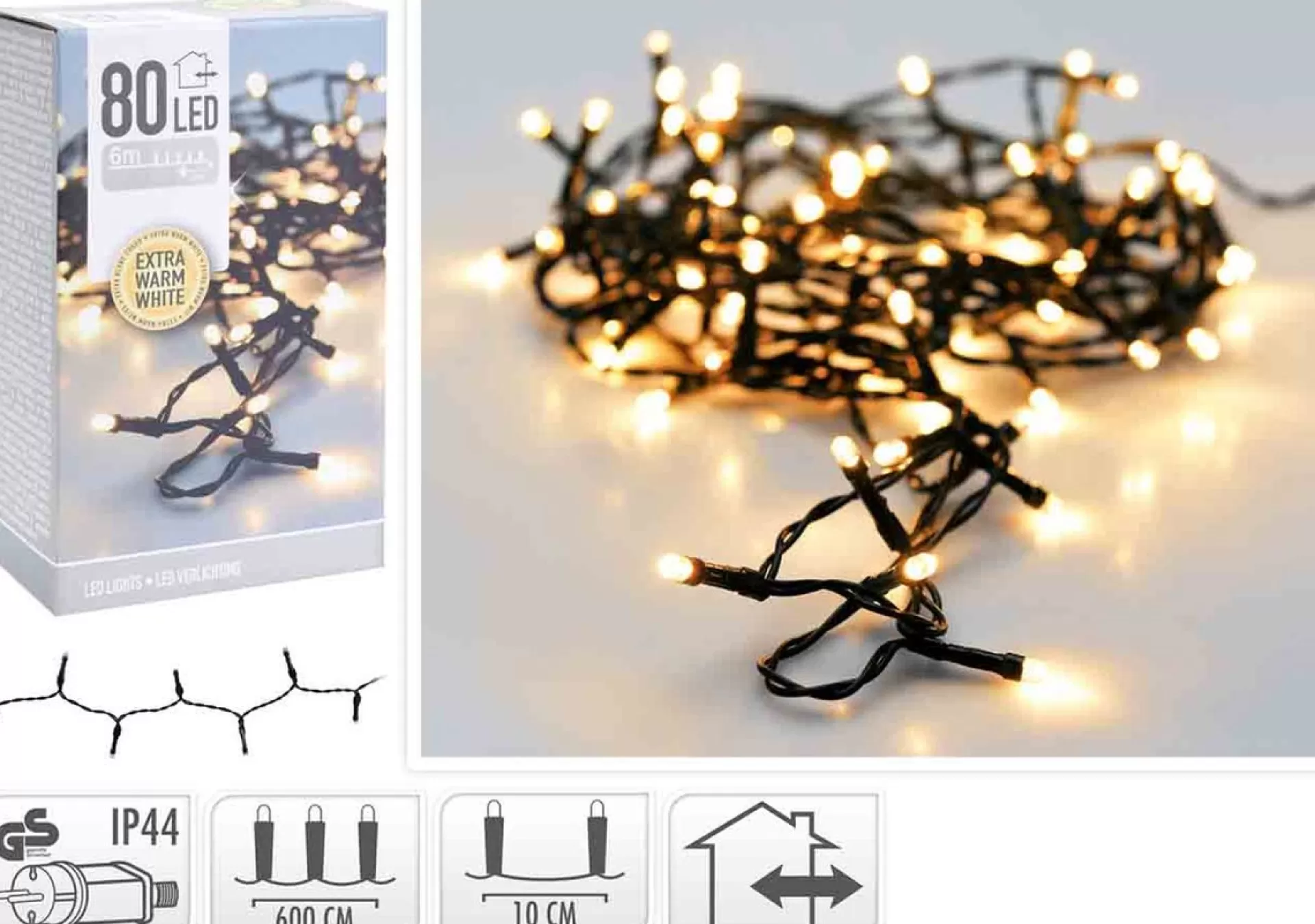Merkloos Kerstverlichting Transparant Snoer Met 80 Warm Witte Lampjes - 6 Meter - Kerstlampjes/Kerstlichtjes - Binnen/Buiten Flash Sale