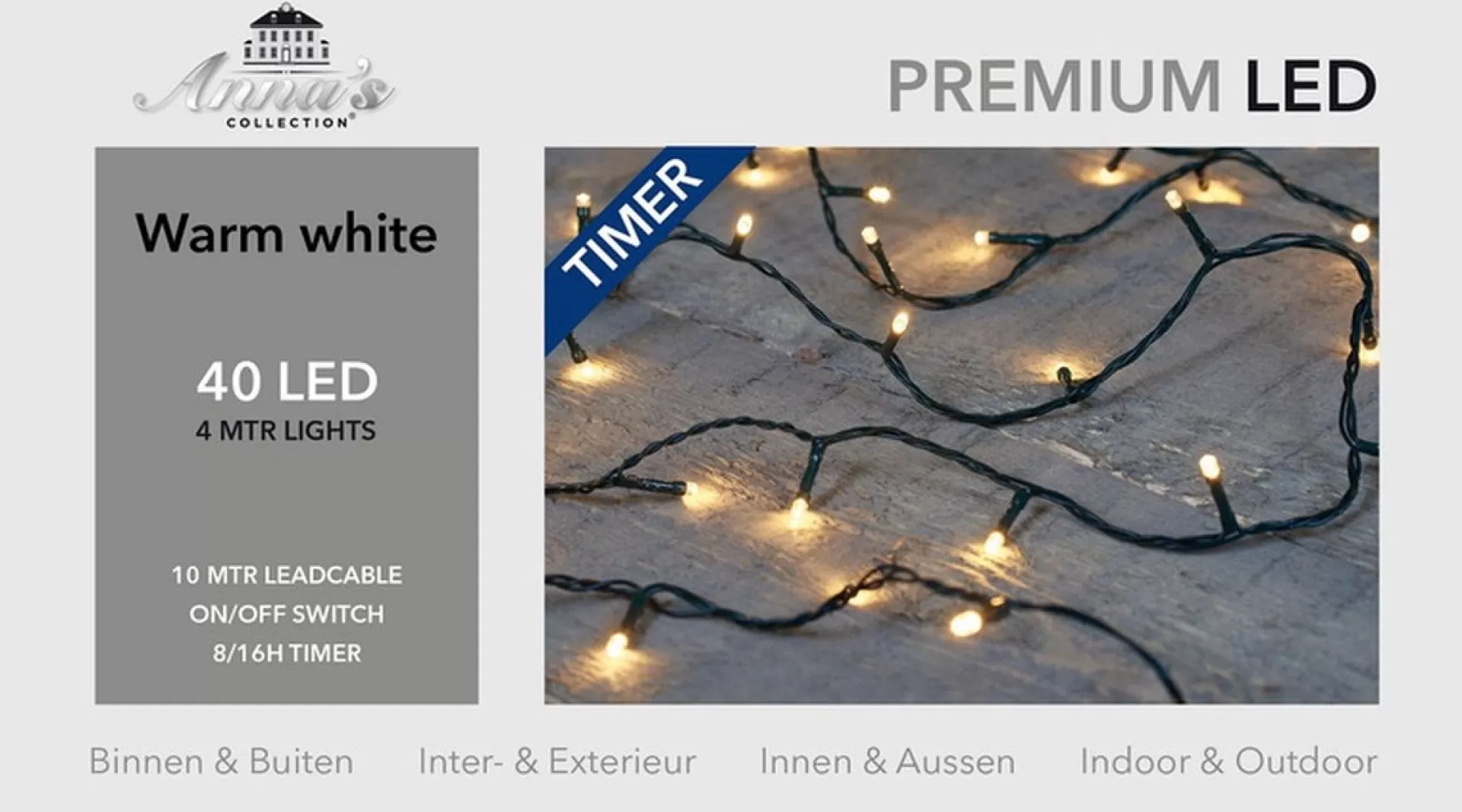 Anna's Collection Kerstlichtsnoeren>Kerstverlichting Warm Wit 40 Leds Met Dimmer En Timer Functie 400 Cm - Voor Buiten En Binnen - Boomverlichting