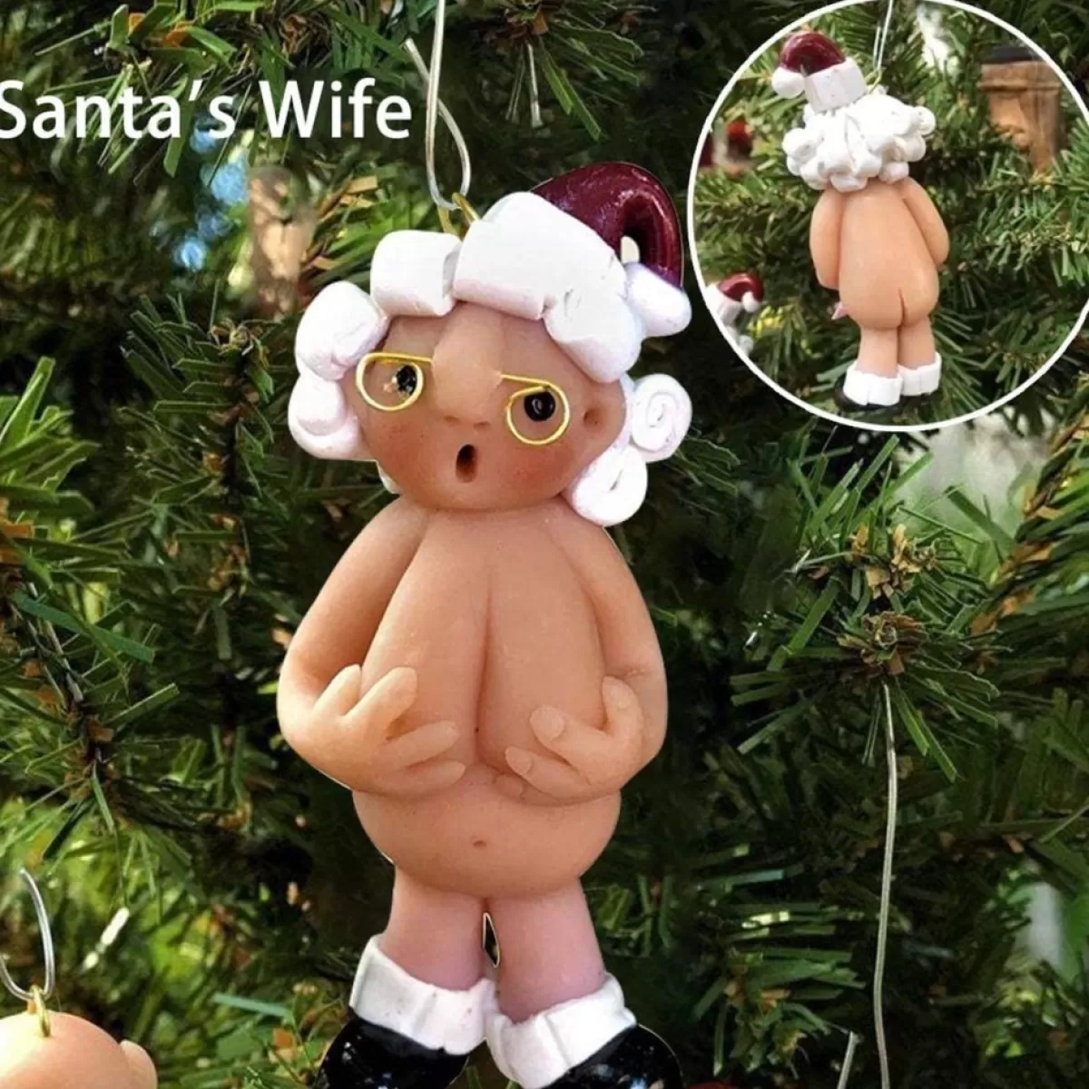 Merkloos Kerstboomversieringen>Kerstversiering 5 Cm | Opa Oma Kado | Blote Kerstman En Blote Kerstvrouw | Kerstornament | Cadeau