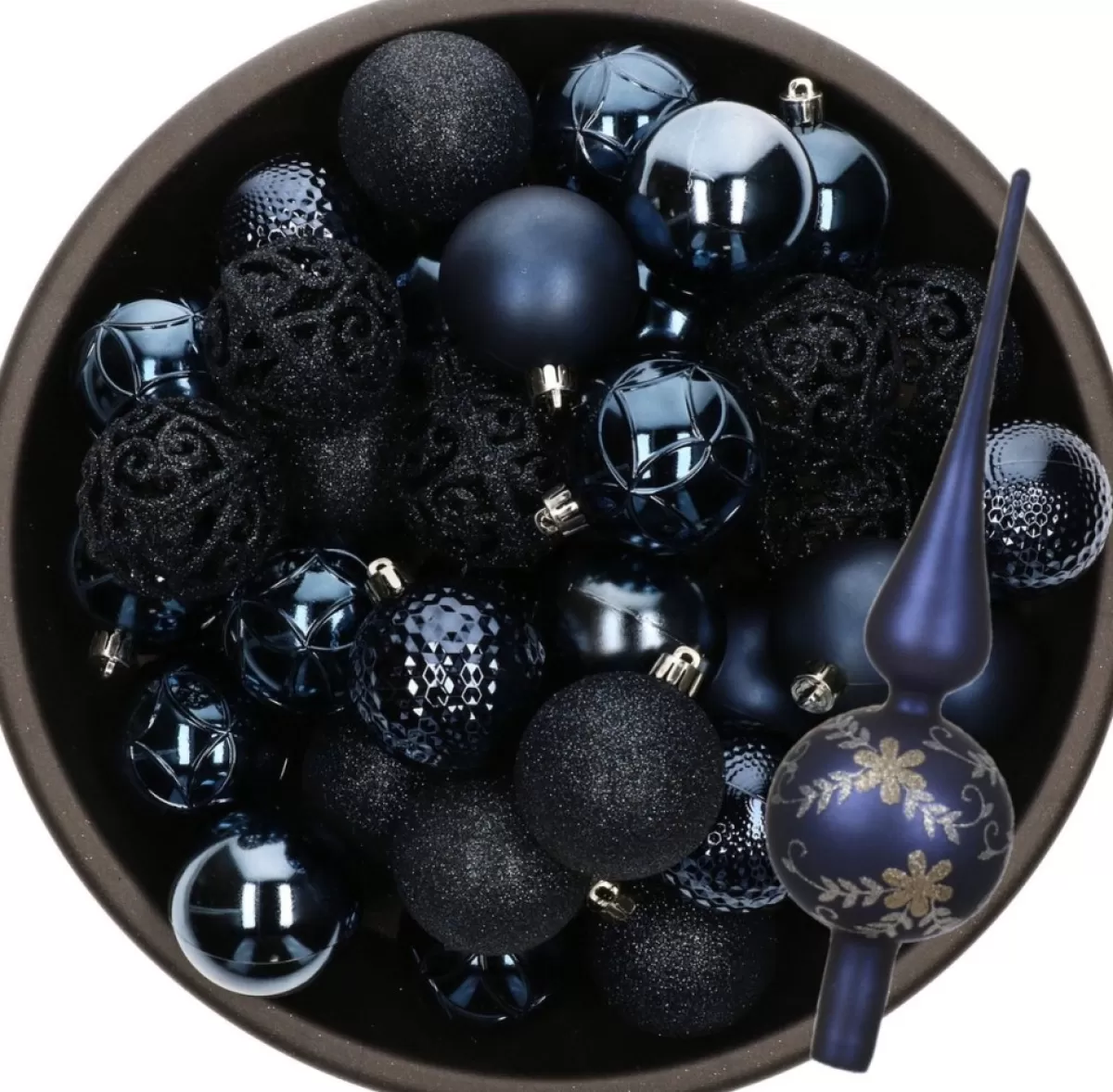 Bellatio Decorations Kerstboomversieringen>Kerstversiering Set - 38-Dlg - Donkerblauw - Kunststof Kerstballen En Glazen Piek