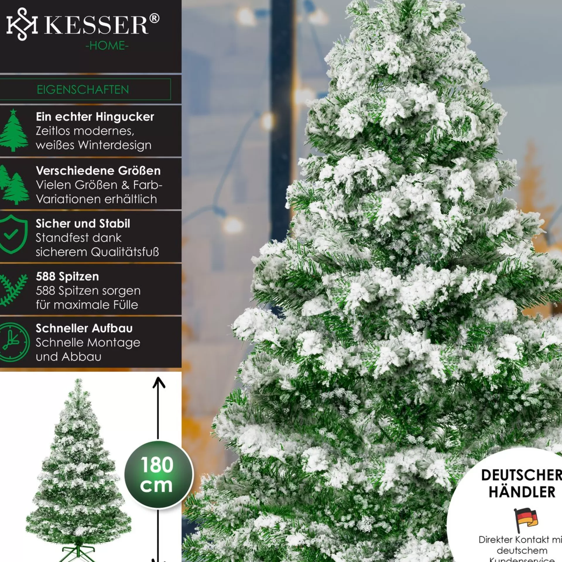 Kesser ® Kerstboom - Dennenboom - Kunstkerstboom Snelle Montage Incl. Kerstboomstandaard - 180Cm, Sneeuw Flash Sale