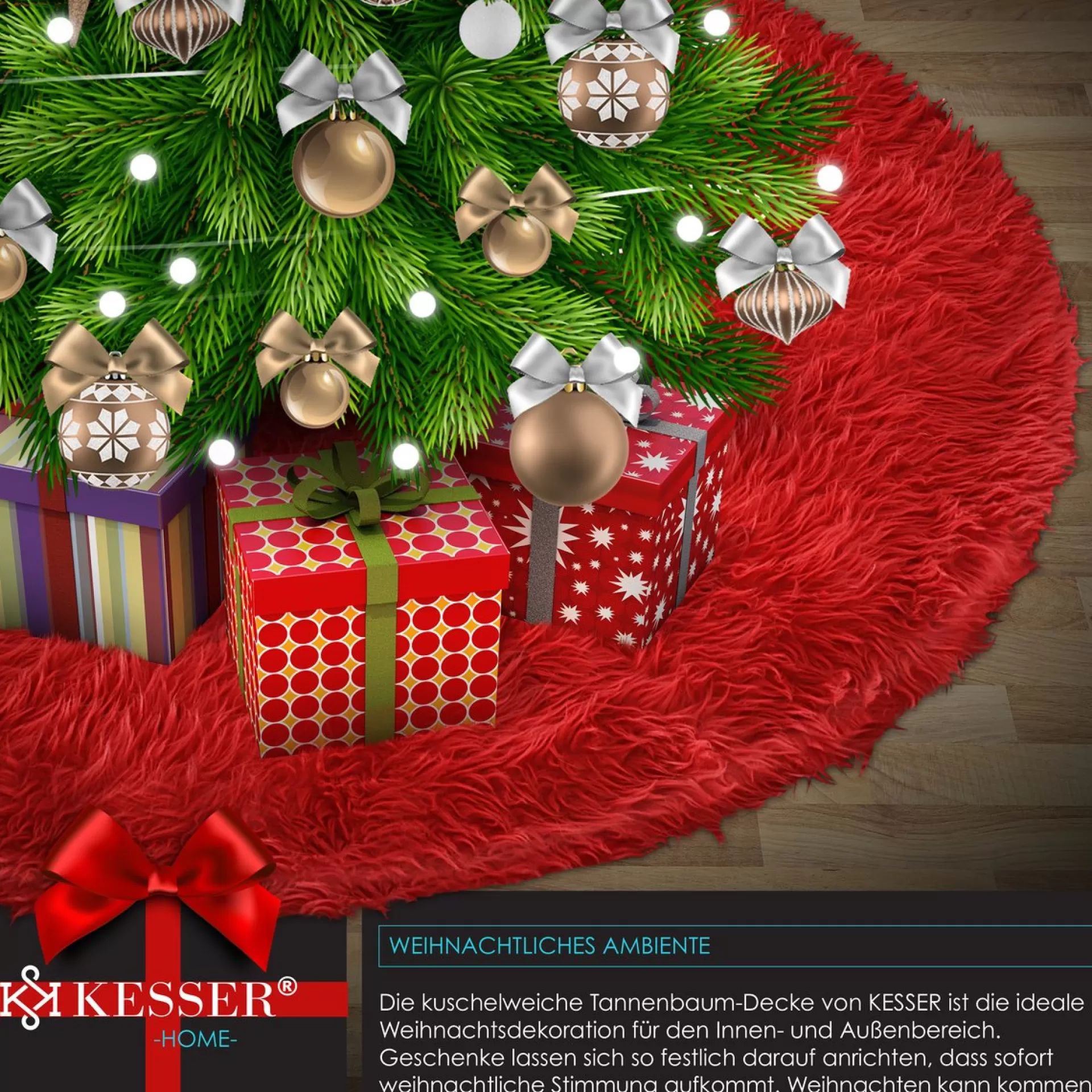 Kesser ® Kerstboomrok Kerstboomkleed Imitatiebont Rond Kerstboom Tapijt Vilt Pluche Voor Sneeuw Decoratie Versieringen - Rood / O 150 Cm Rood - O 78 Cm Store