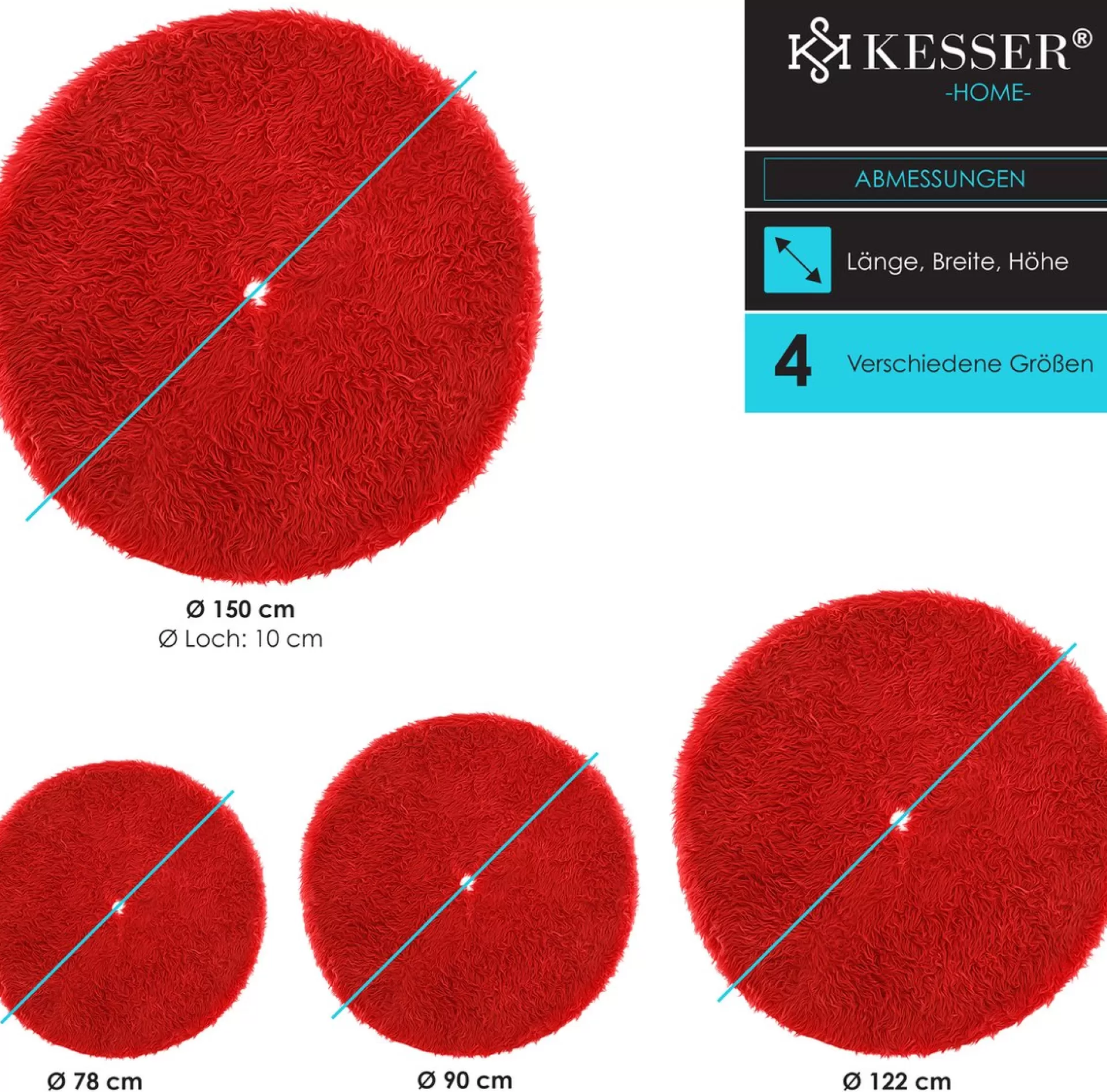 Kesser ® Kerstboomrok Kerstboomkleed Imitatiebont Rond Kerstboom Tapijt Vilt Pluche Voor Sneeuw Decoratie Versieringen - Rood / O 150 Cm Rood - O 78 Cm Store