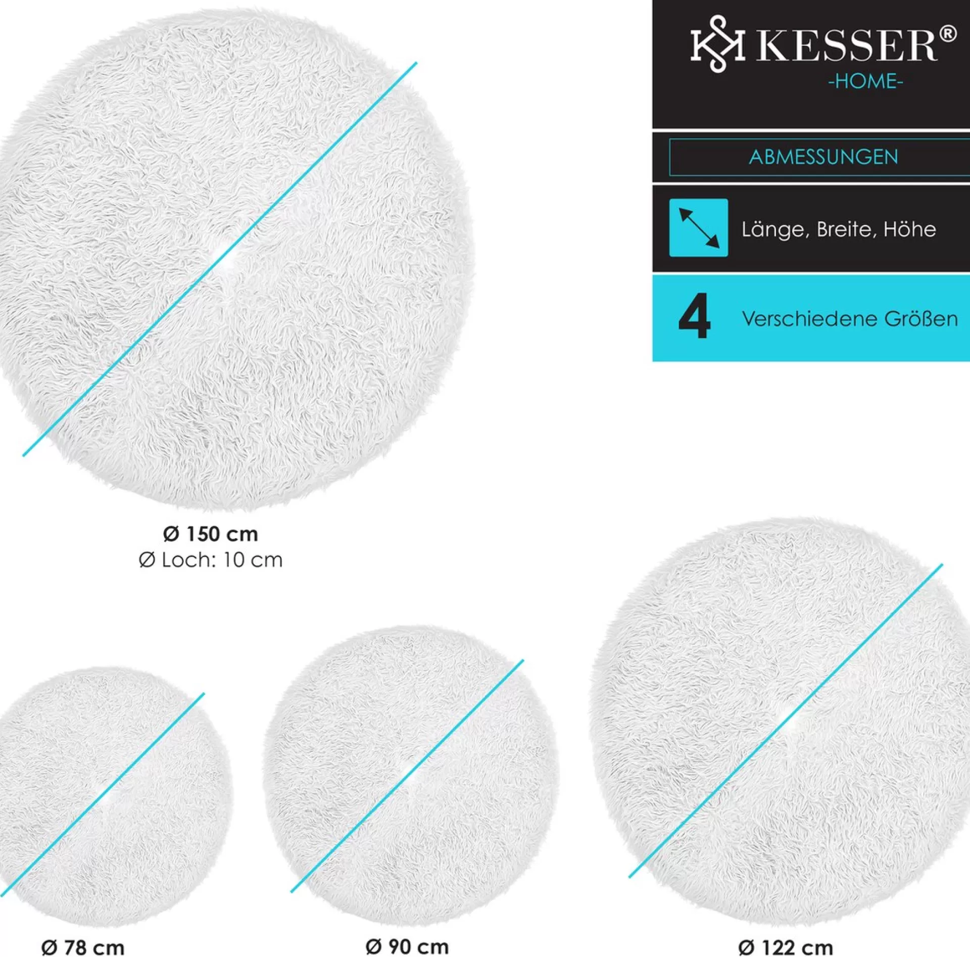 Kesser ® Kerstboomrok Kerstboomkleed Imitatiebont Rond Kerstboom Tapijt Vilt Pluche Voor Sneeuw Decoratie Versieringen - Wit / O 78 Cm Wit - O 78 Cm Store