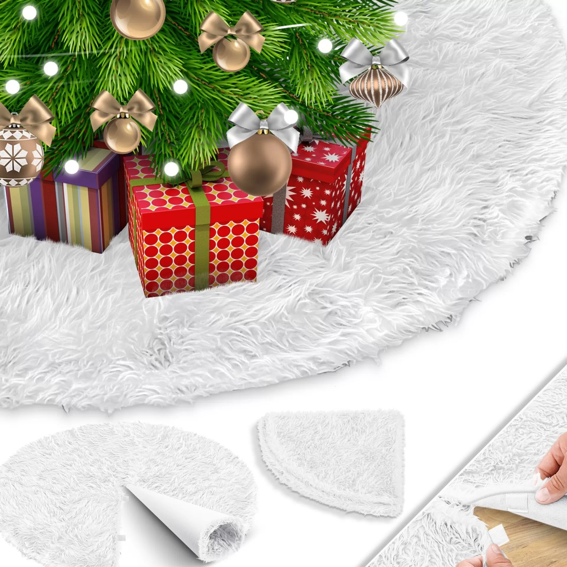 Kesser ® Kerstboomrok Kerstboomkleed Imitatiebont Rond Kerstboom Tapijt Vilt Pluche Voor Sneeuw Decoratie Versieringen - Wit / O 78 Cm Wit - O 78 Cm Store