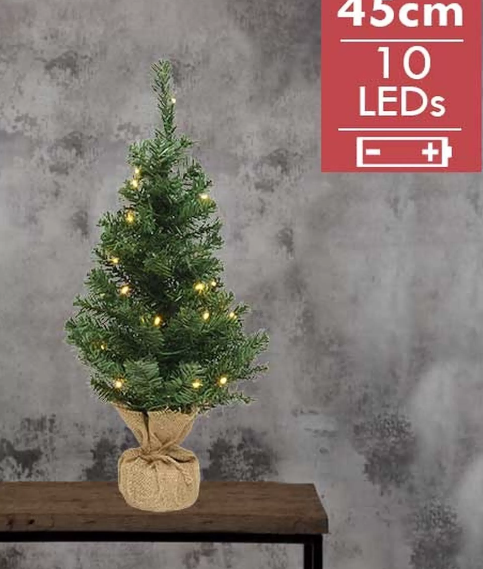 Everlands Kleine Volle Kerstboom In Jute Zak 45 Cm - Kunst Kerstbomen / Kunstbomen- Met 10 Lampjes - Op Batterijen Online