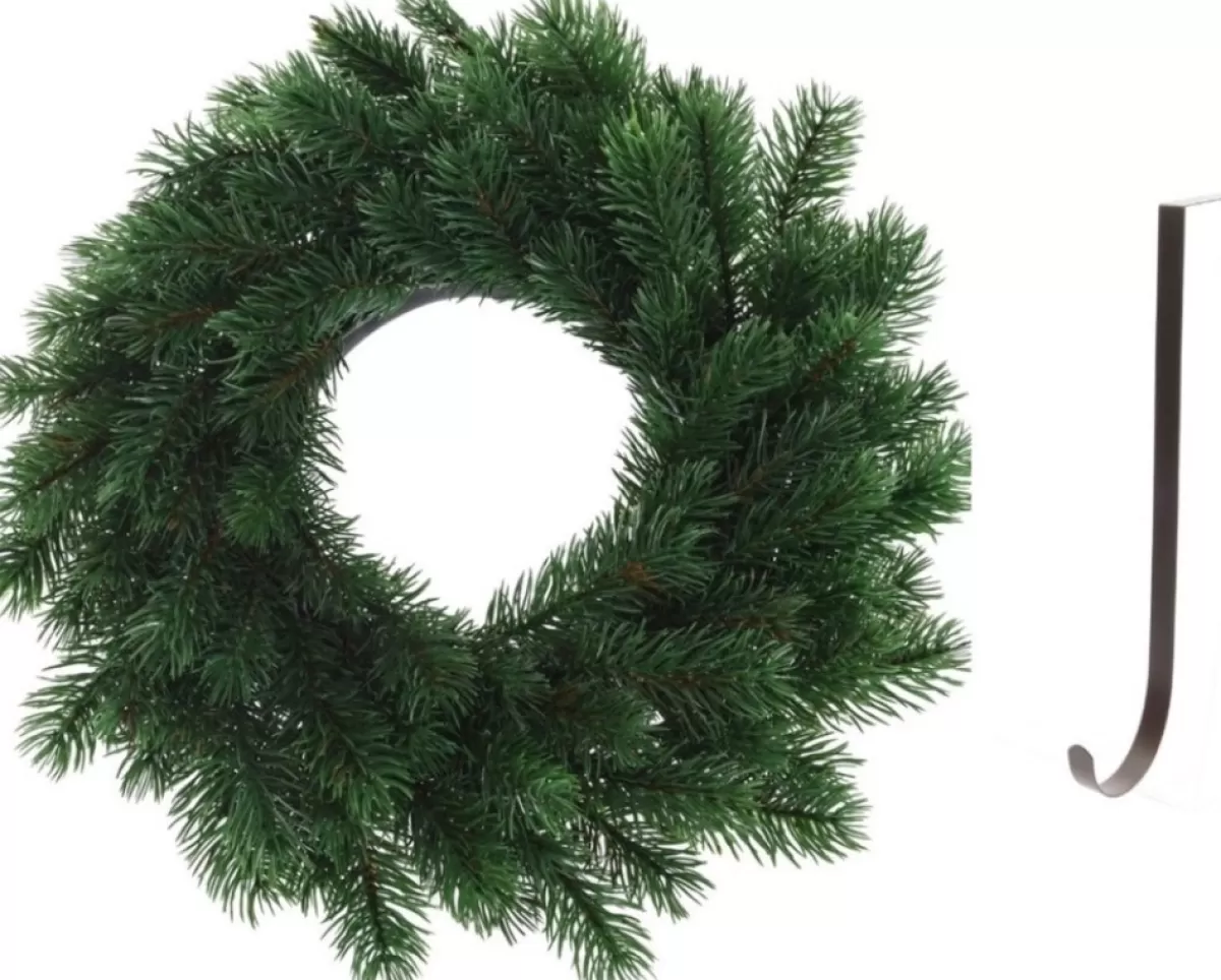 Merkloos Kerstkransen>Kunst Kerstkrans Groen 35 Cm Met Ijzeren Hanger - Kerst Decoratie Kransen Van Dennentakken