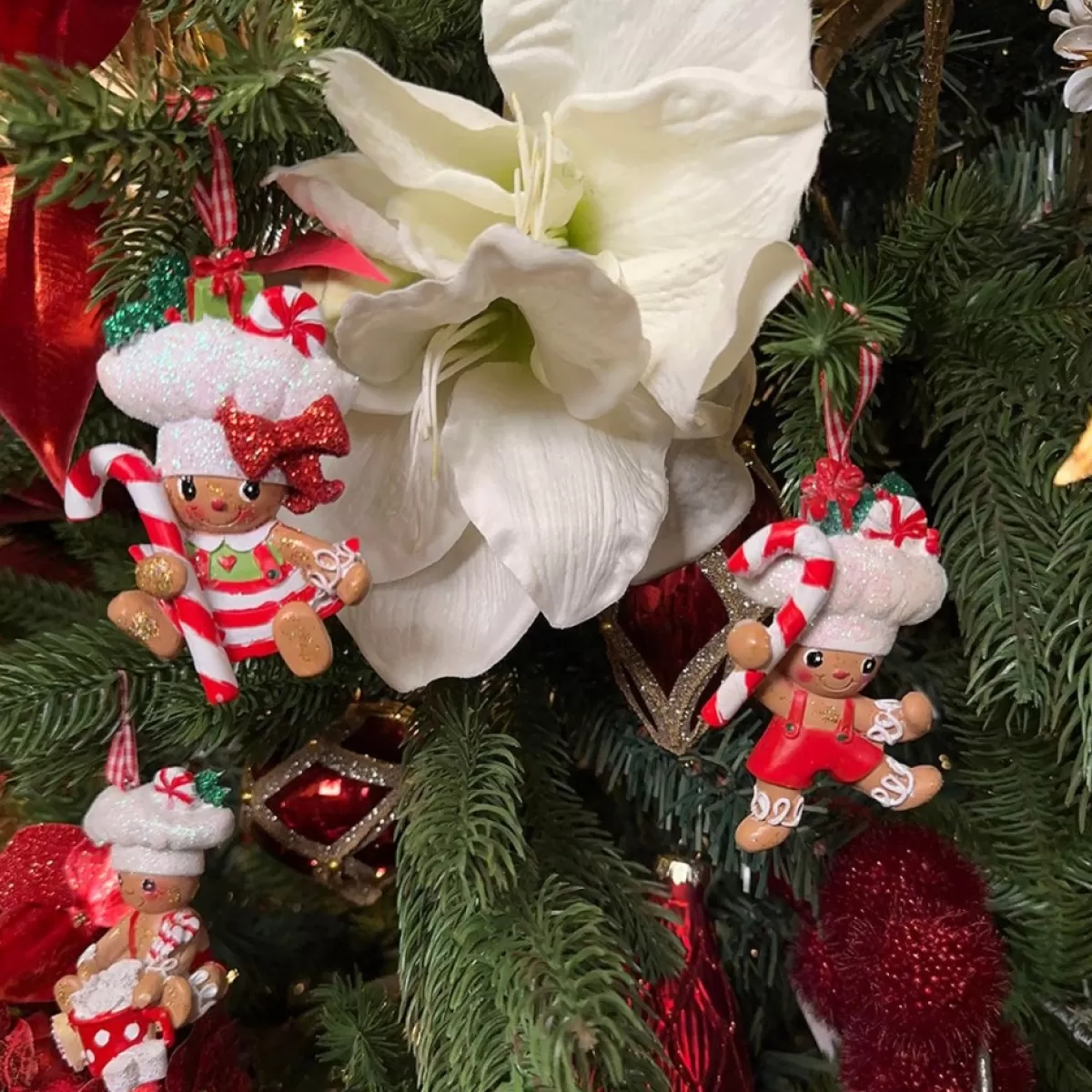 Kurt S. Adler Kerstboomversieringen> Kerstornament - Pepermunt Swirl Gingerbread Mannetjes - Set Van 2 - Rood Bruin Wit - 9Cm
