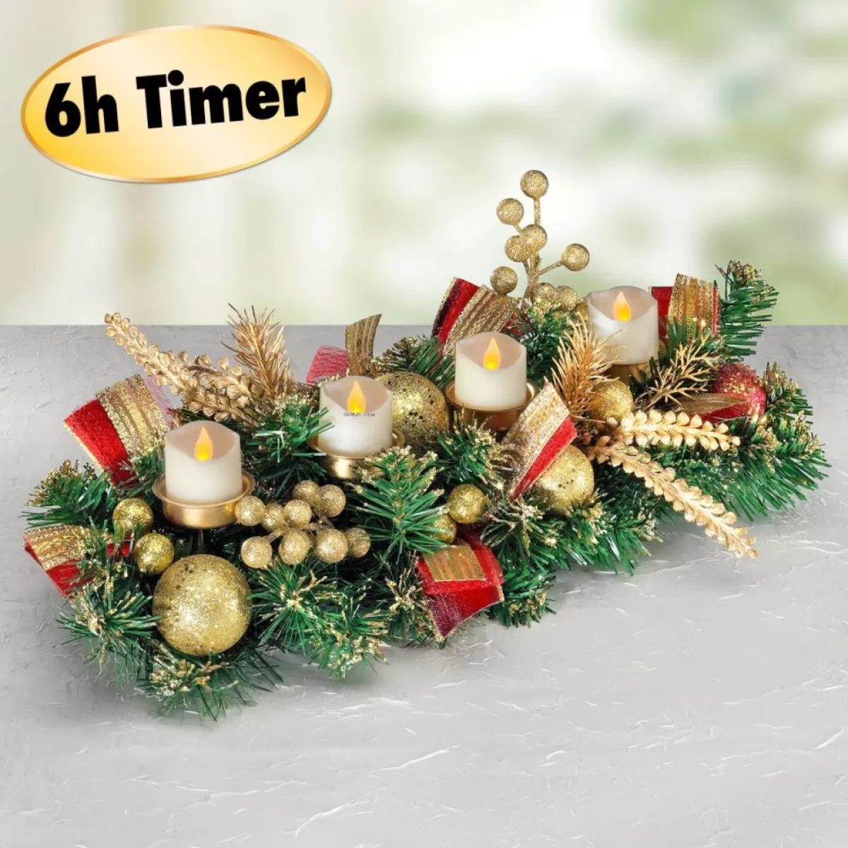 Merkloos Kerstkransen>Led Adventsbloemstuk Met Timer