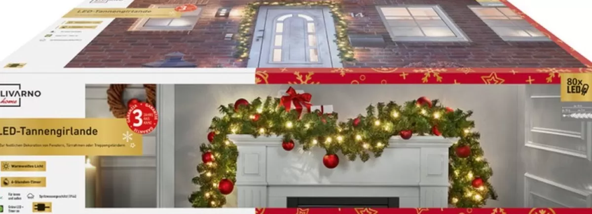 Merkloos Guirlandes>Led Guirlande - Kerstslinger - 80 Warme Led Lampjes Geintegreerd - Met Timer - Lengte 500 Cm - Dennenslinger - Voor Buiten Of Binnen - Kerstverlichting - Werkt Op Netstroom