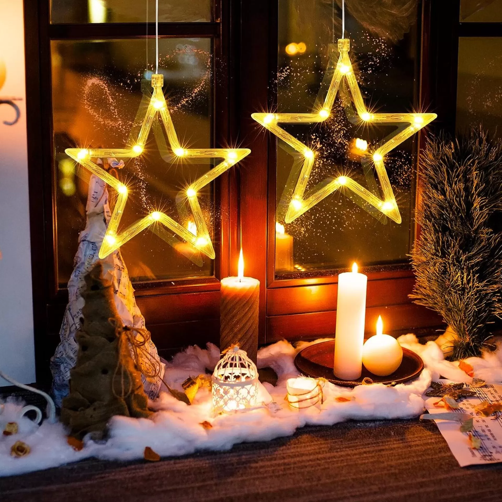 Selwo Led-Sterren, Kerstverlichting, 10 Leds, Voor Ramen, Werkt Op Batterijen, Met Zuignappen, Timer, Warmwit, Kerstster, Voor Binnen Voor Kerstdecoratie, Balkon, Feest, Bruiloft (2 Stuks) Discount