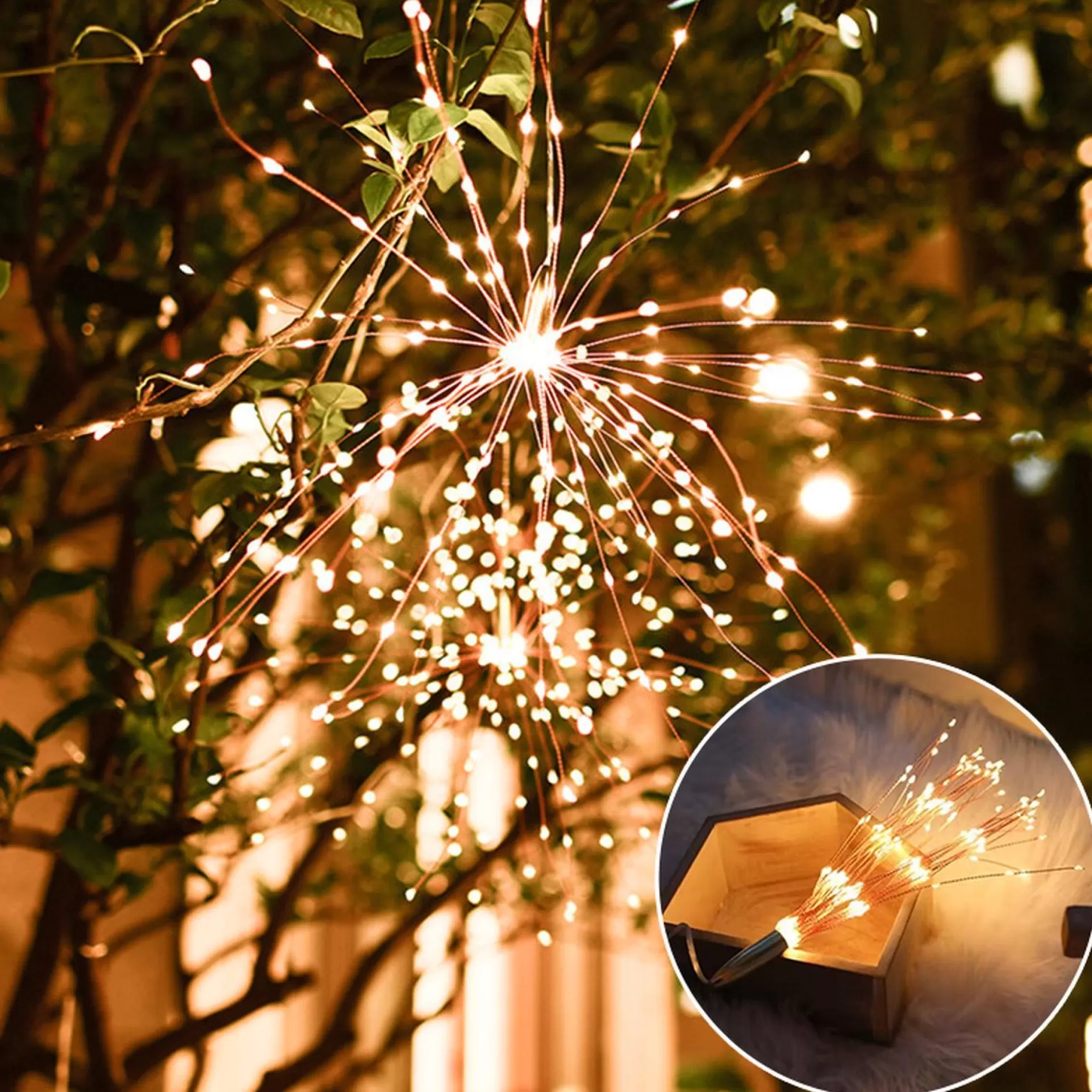 Merkloos Led-Vuurwerk Lichtslinger-Werkt Op Zonne-Energie -200Led Lichtjes- Warm Wit Licht Best Sale