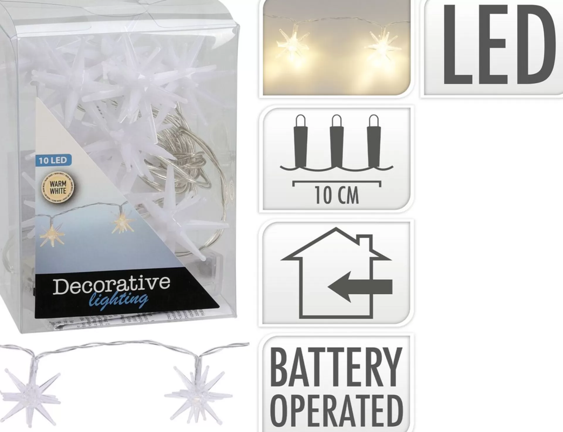 Merkloos Lichtslinger/Lichtsnoer Met 10 Witte Sterretjes Verlichting 100 Cm Op Batterijen Best Sale