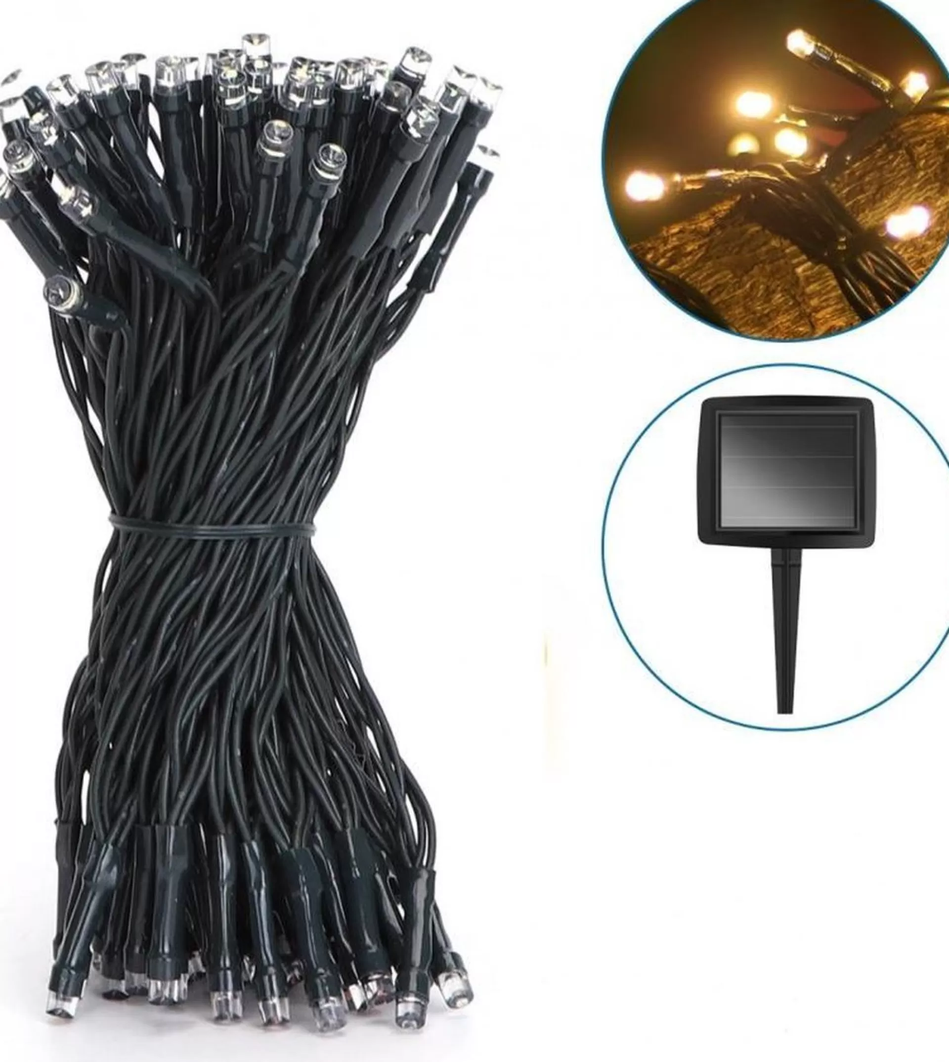 Aigostar Kerstlichtsnoeren>Lichtstring Warmwit - 2700K | 11 Meter - 100 Led's | Waterdicht Ip44 | Solar - Oplaadbaar