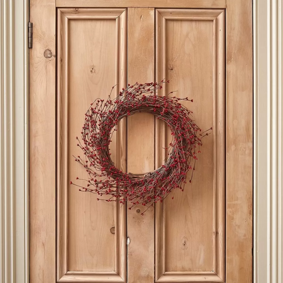 * Kerstkransen>Lights4Fun 50 Cm Deurkrans Eenvoudige Krans Van Hout En Kunstmatige Rode Bessen Kerstkrans Kerstdecoratie