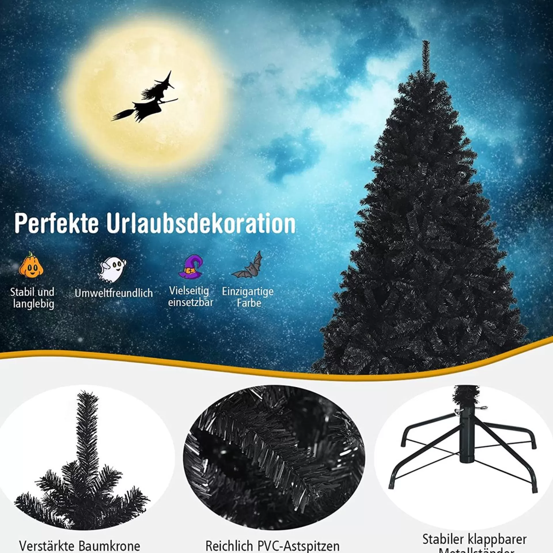 MARA Kunstkerstboom - Inklapsysteem - Kerstmis - Metalen Frame - Zwart - 180 Shop