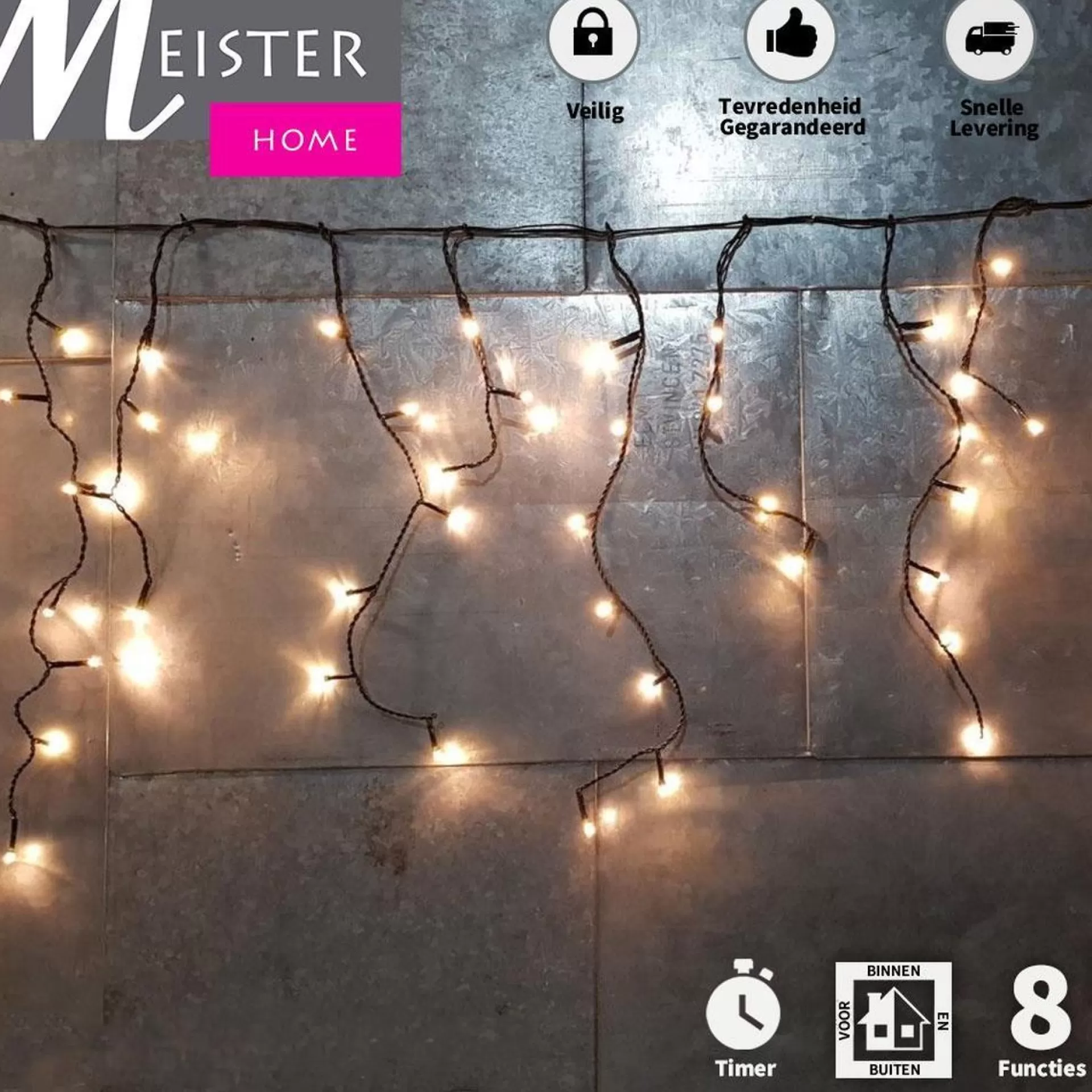 Meisterhome ® Ijsregen Kerstverlichting Lichtgordijn - 8 Meter Ijspegel - 400 Led Warm Wit - Met 8 Functies En Timer - Ijspegelverlichting Buiten Best