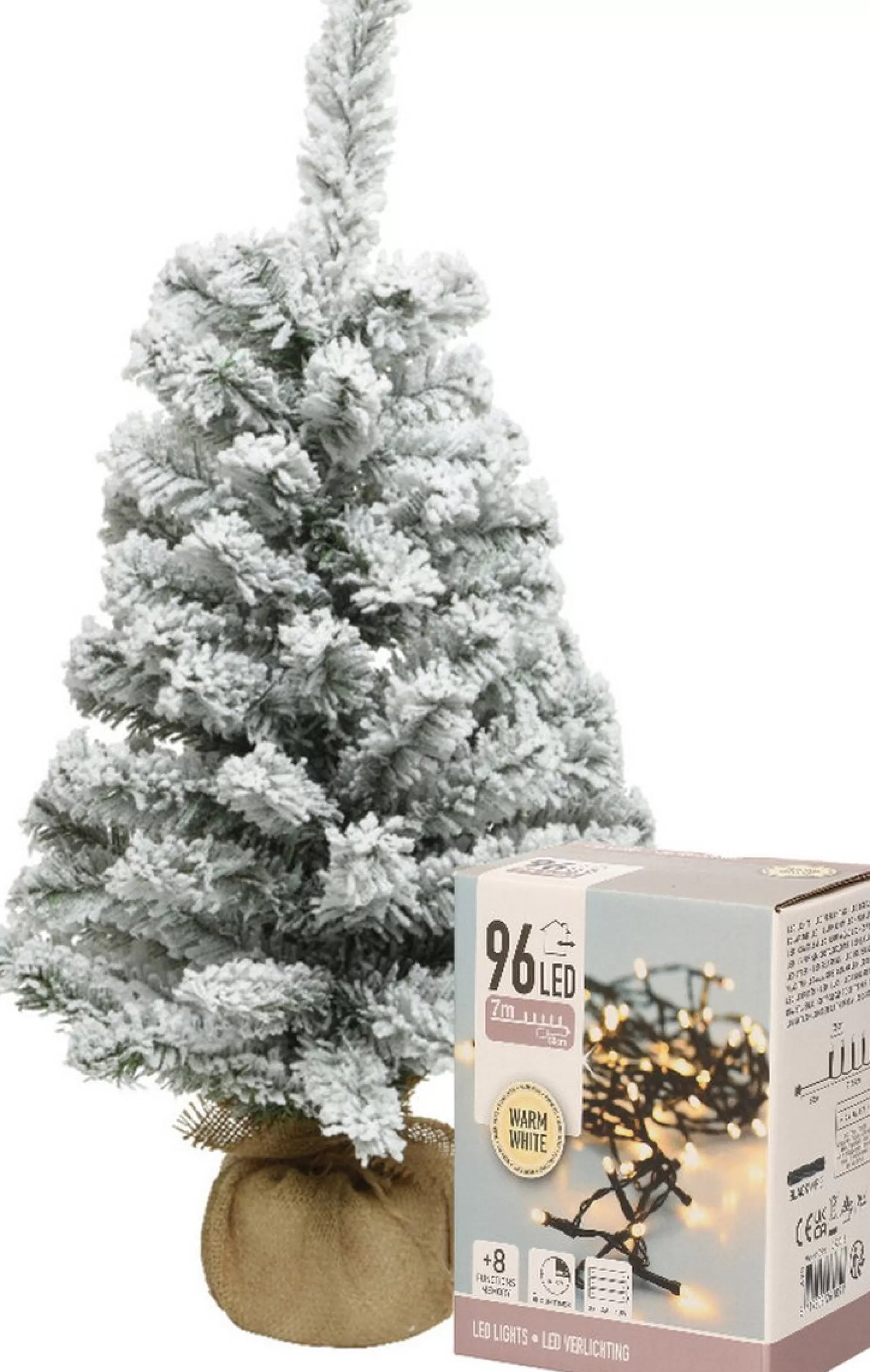 Everlands Mini Kerstboom - 60 Cm - Met Sneeuw En Kerstverlichting New