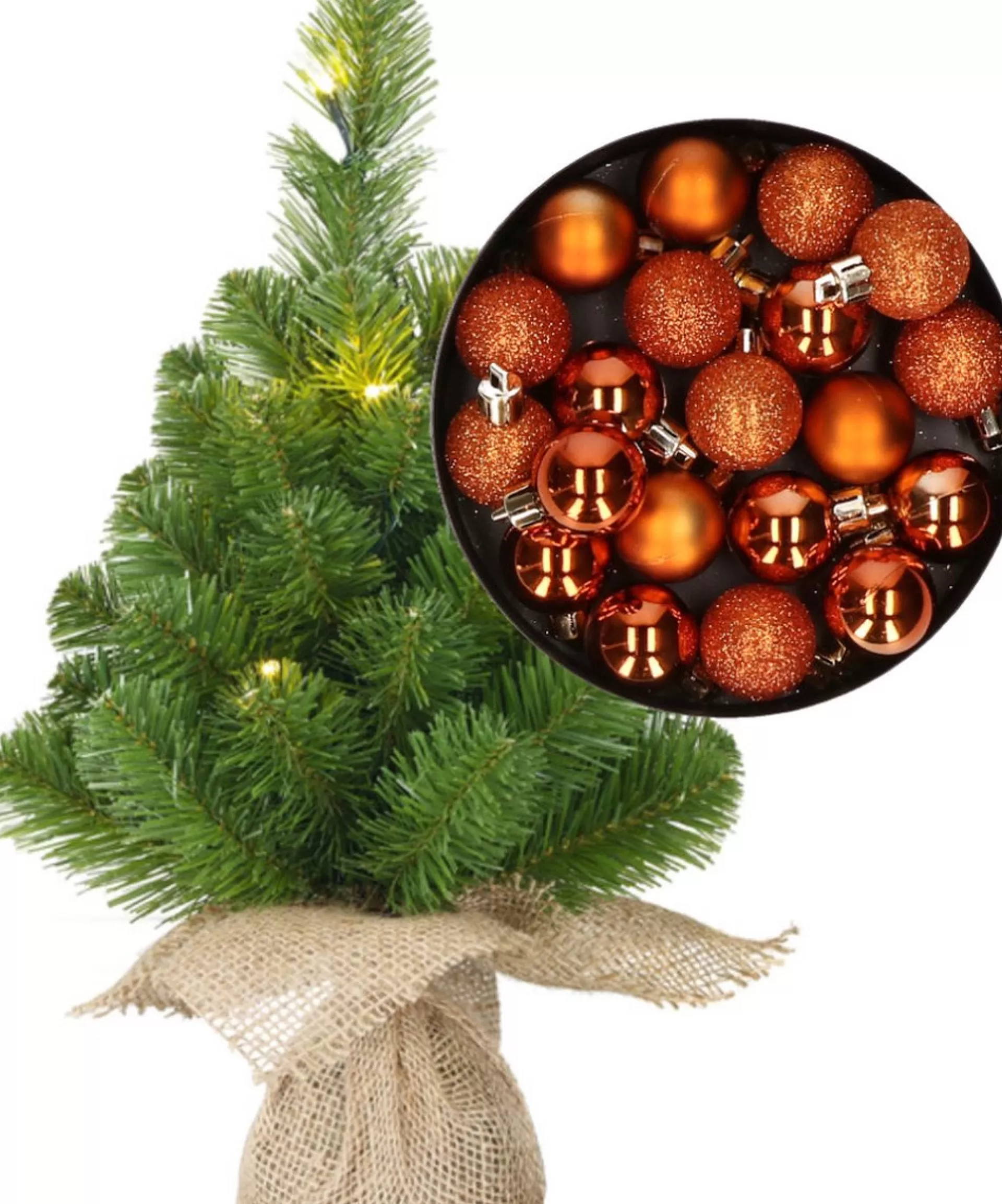 Merkloos Mini Kerstboom/Kunstboom Met Verlichting 45 Cm En Inclusief Kerstballen Oranje - Kerstversiering Store