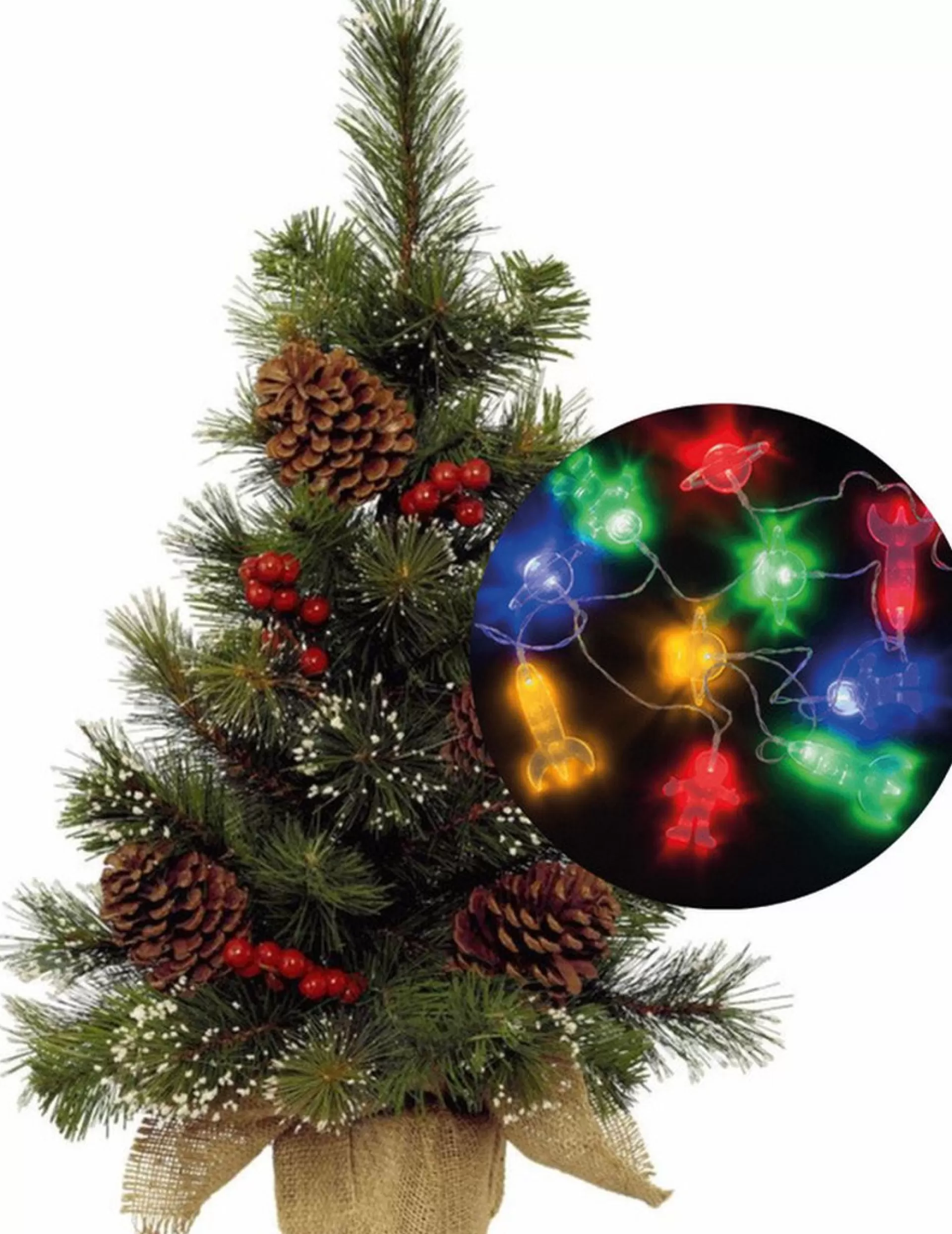 Everlands Mini Kerstboompje - 45 Cm - Incl. Ruimte Thema Lichtsnoer 165 Cm - Kunststof Fashion