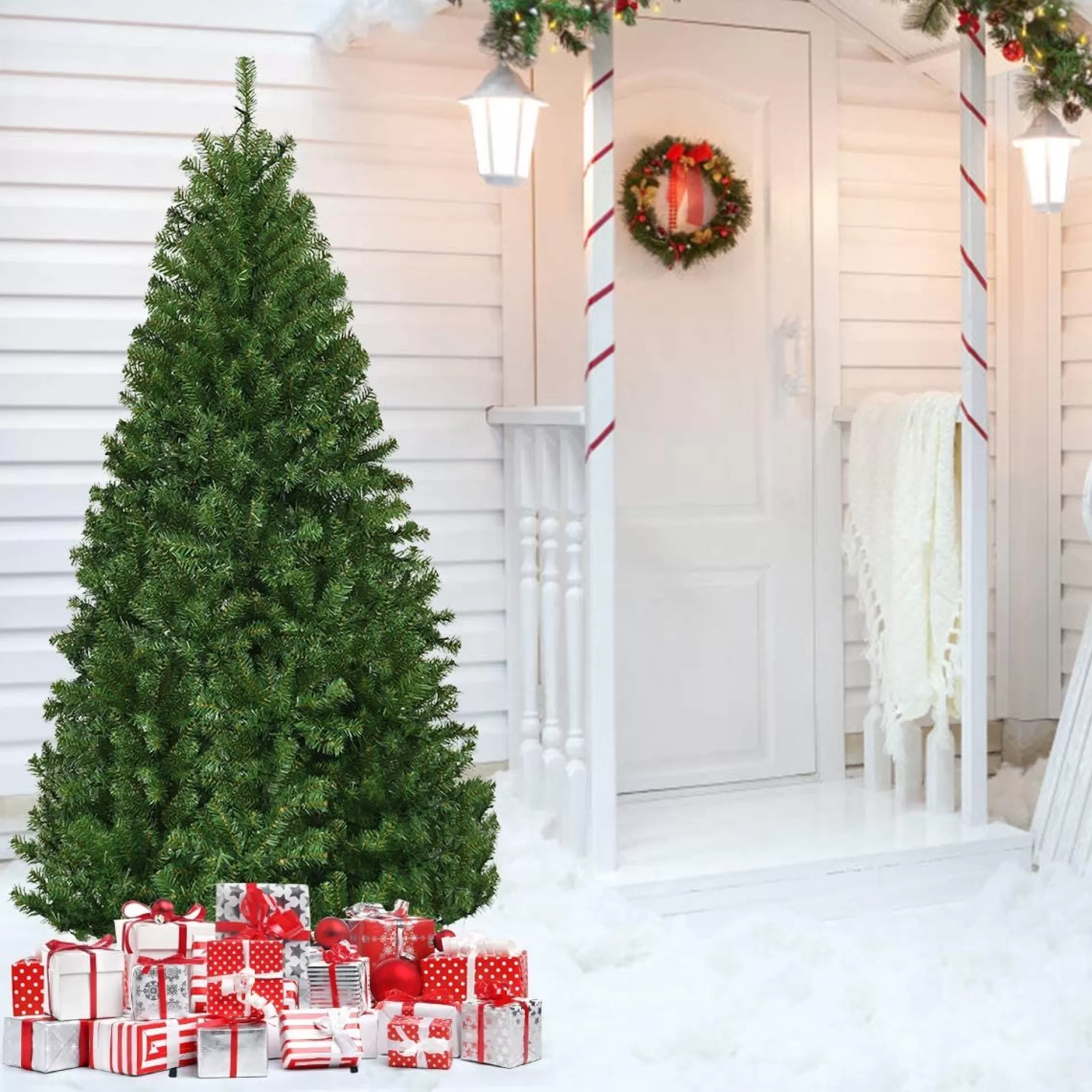 Costway Monkey's Kunstkerstboom - Met Led Lichtketting - Groen - Kerstmis - Kerstboom - 180 Cm Sale