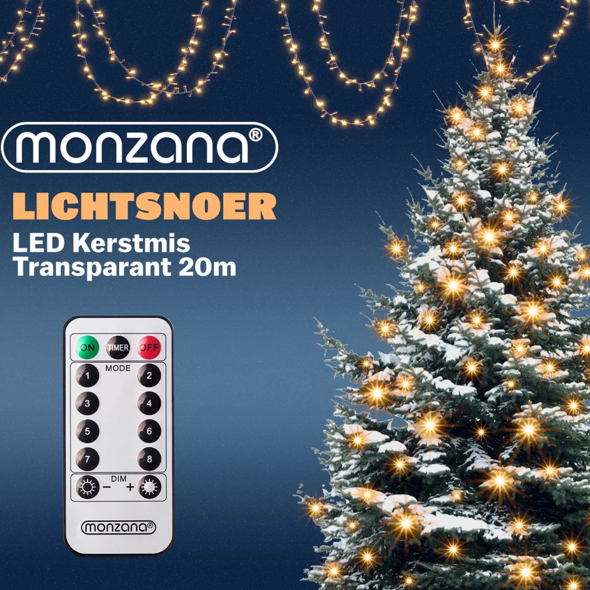 Monzana Kerstlichtsnoeren> Lichtsnoer 200 Leds – Afstandsbediening Timer – Warm Wit