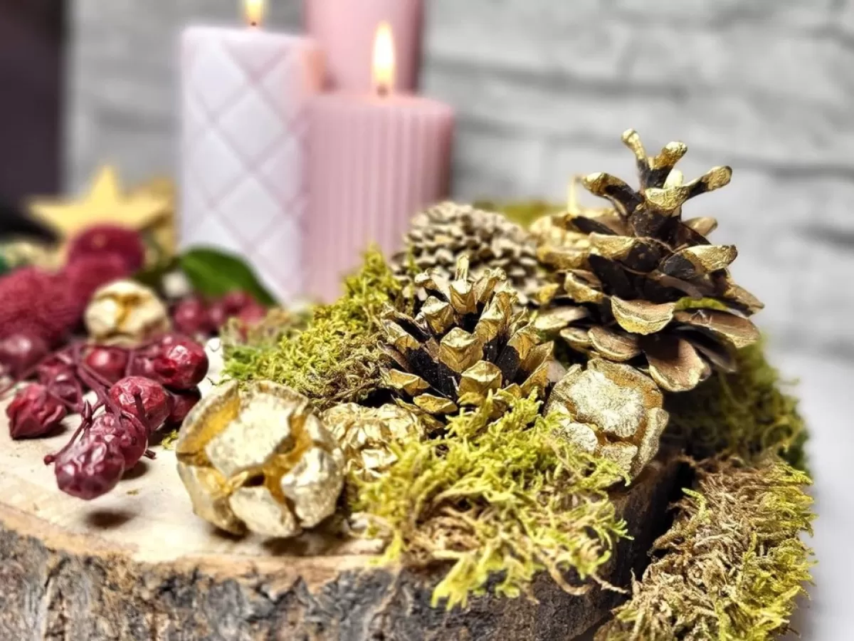 * Kerstkransen>Natuurlijke Decoratie Kerstmis Gouden Decoratie Adventskrans / Kerstkrans Adventsstuk Potpourri