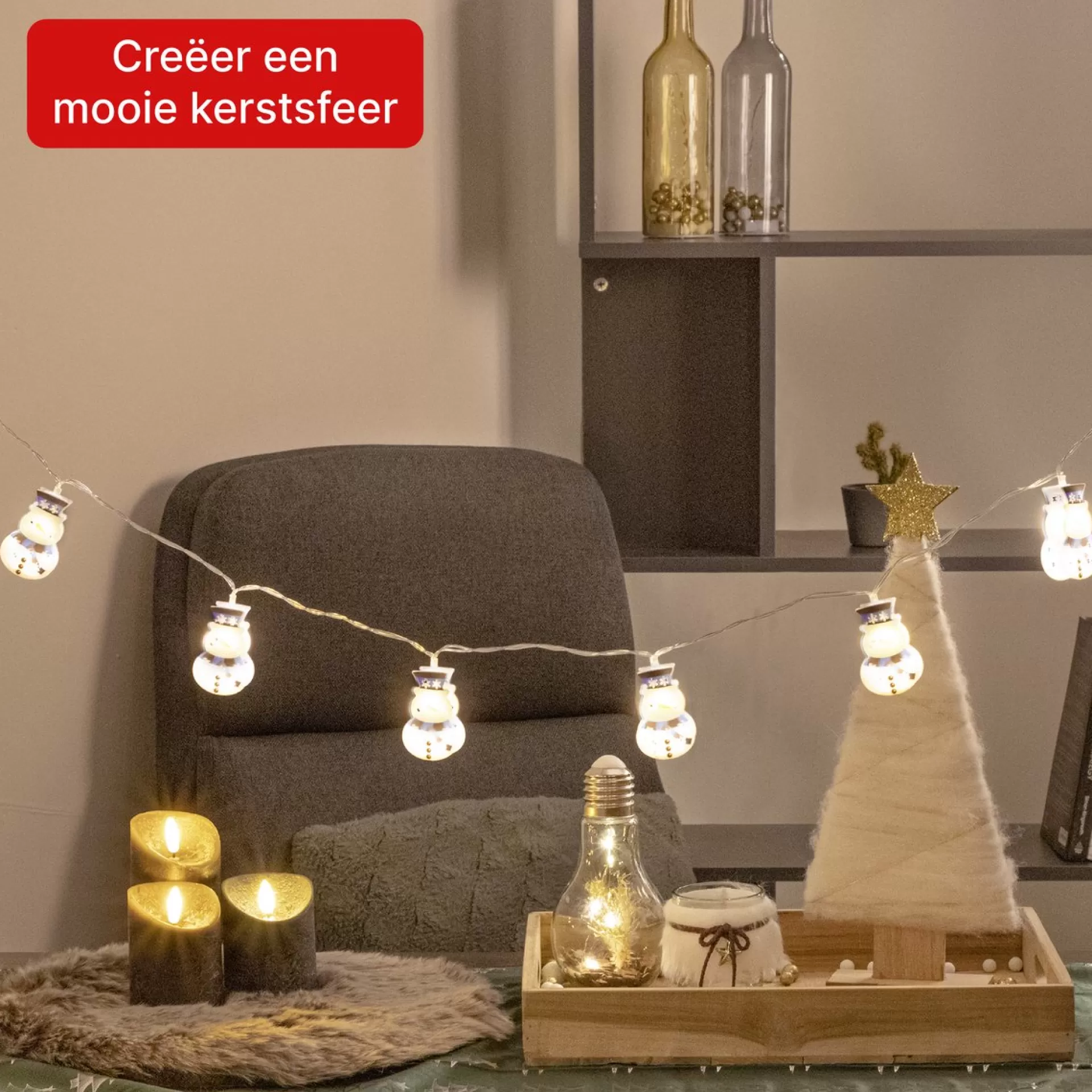 Nuvance - Kerstverlichting Sneeuwpop Figuren Op Batterij - Voor Binnen En Buiten - Kerstlampjes - Kerstdecoratie - Kerstboomversiering Figuurtjes - Versiering Voor Kerst Wit, Blauw, Transparant Clearance