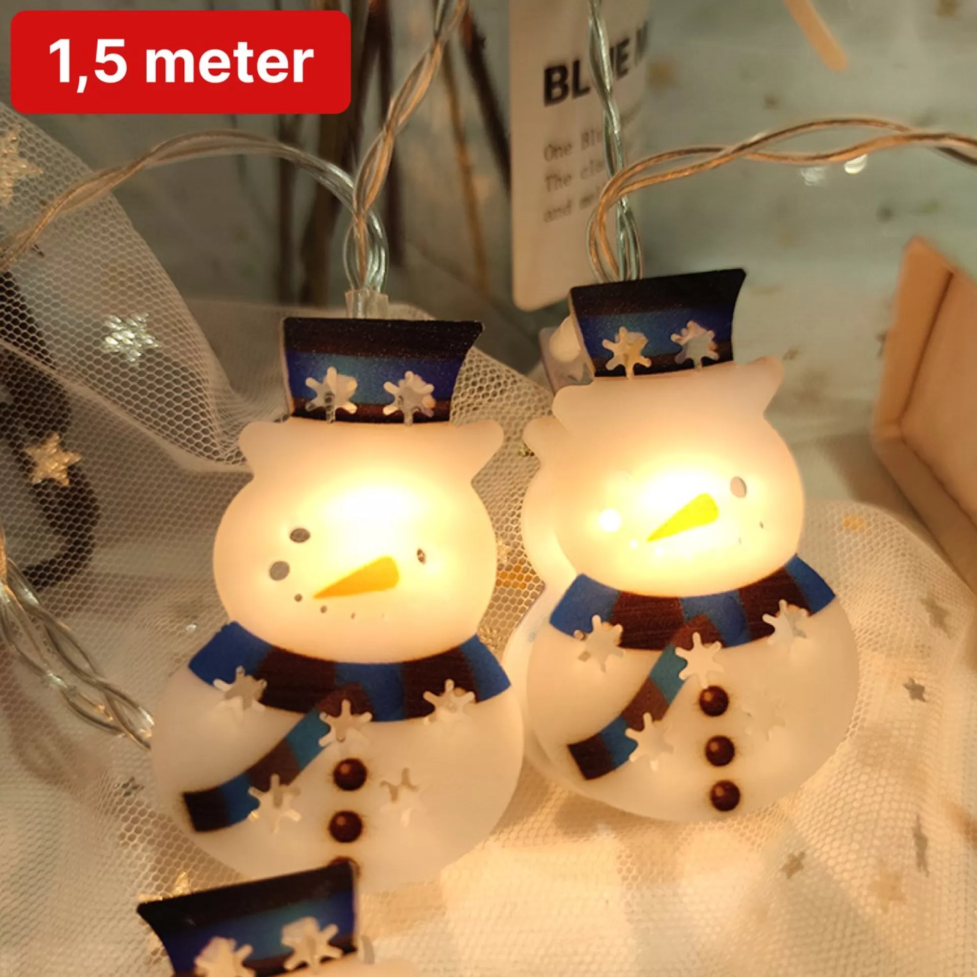 Nuvance - Kerstverlichting Sneeuwpop Figuren Op Batterij - Voor Binnen En Buiten - Kerstlampjes - Kerstdecoratie - Kerstboomversiering Figuurtjes - Versiering Voor Kerst Wit, Blauw, Transparant Clearance