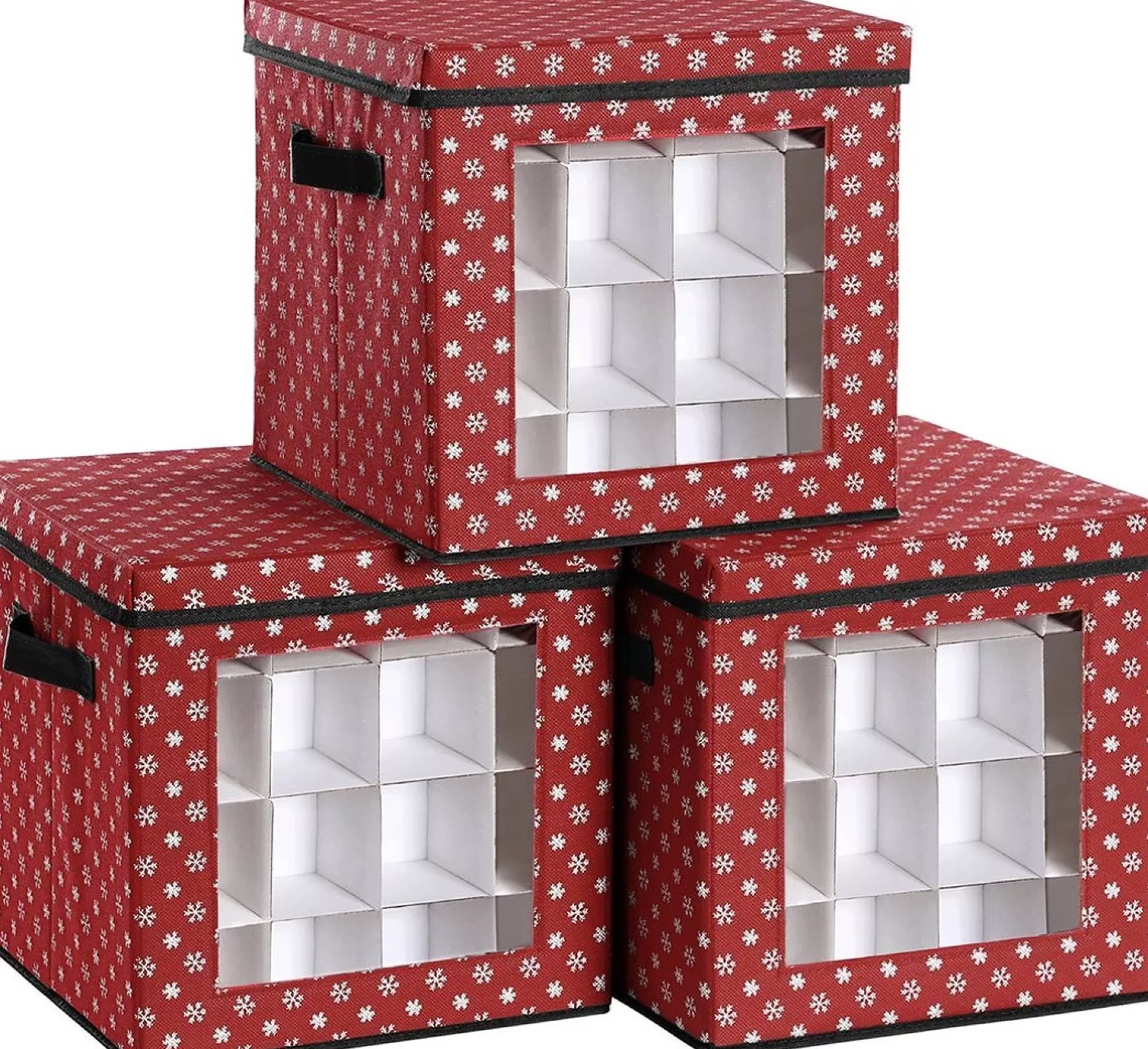 Unbranded Opbergdozen Levi - Set Van 3 - Opvouwbare Dozen - Voor Kerstversiering - Elk 64 Kleine Vakken - Flexibele Verdelers - 30,5X30,5X30,5Cm - Rood Cheap