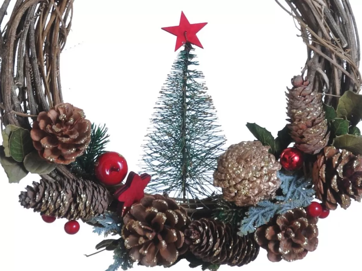 Naturn Christmas Kerstkransen>Rotan Kerstkrans Van | O 30 X 8 Cm | Kransen Kerstdecoratie | Kerstboom In Krans | Rood