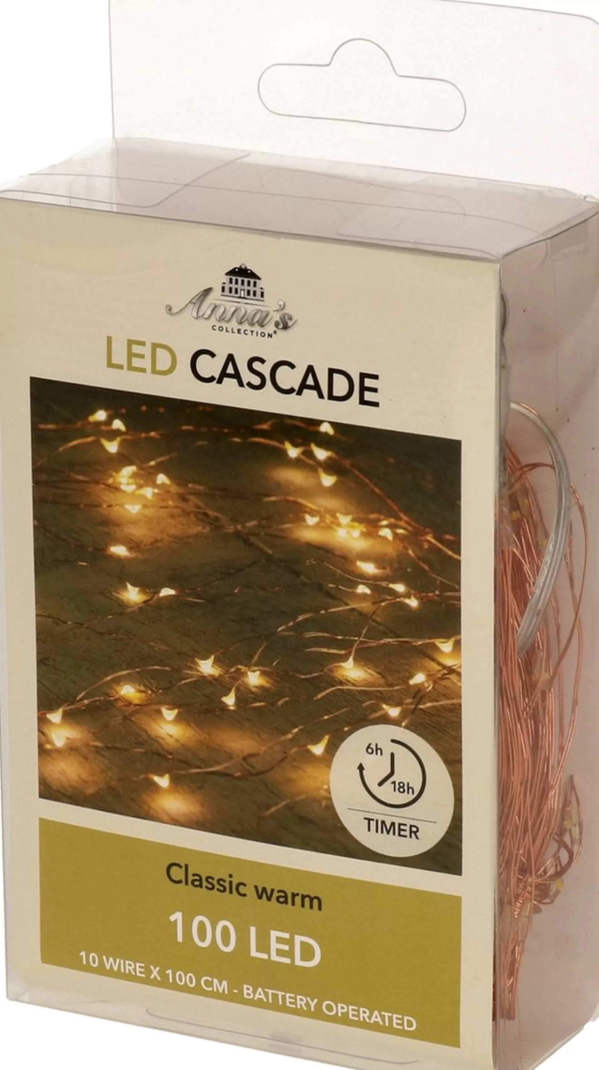 Anna's Collection Kerstlichtsnoeren>Set Van 2X Stuks Cascade Draadverlichting Lichtsnoer Met 100 Lampjes Warm Wit Met 10 Lichtdraden - Kerstverlichting