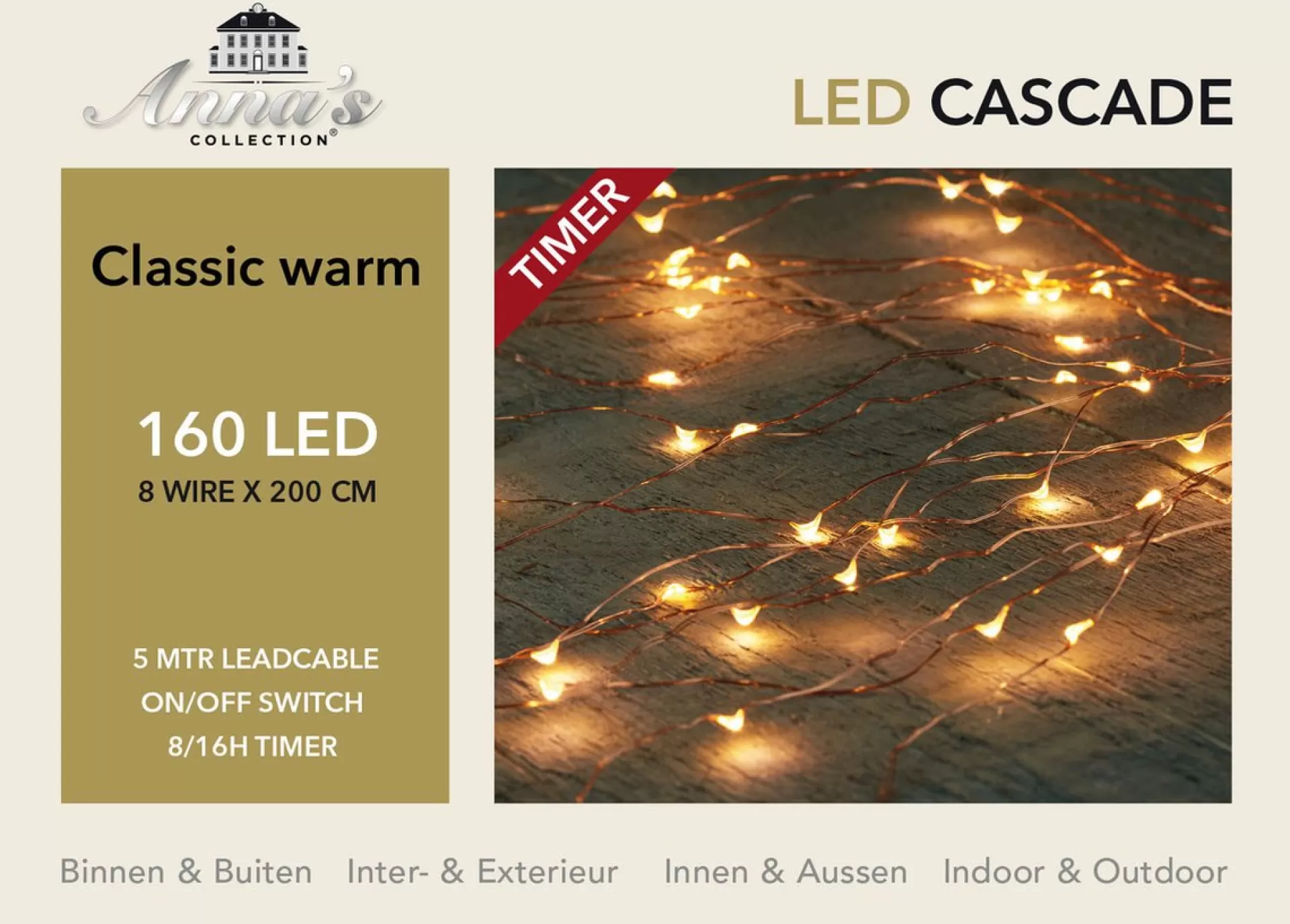 Anna's Collection Set Van 2X Stuks Cascade Draadverlichting Lichtsnoer Met 160 Lampjes Warm Wit Met 8 Lichtdraden - Lichtsnoeren - Kerstverlichting Store