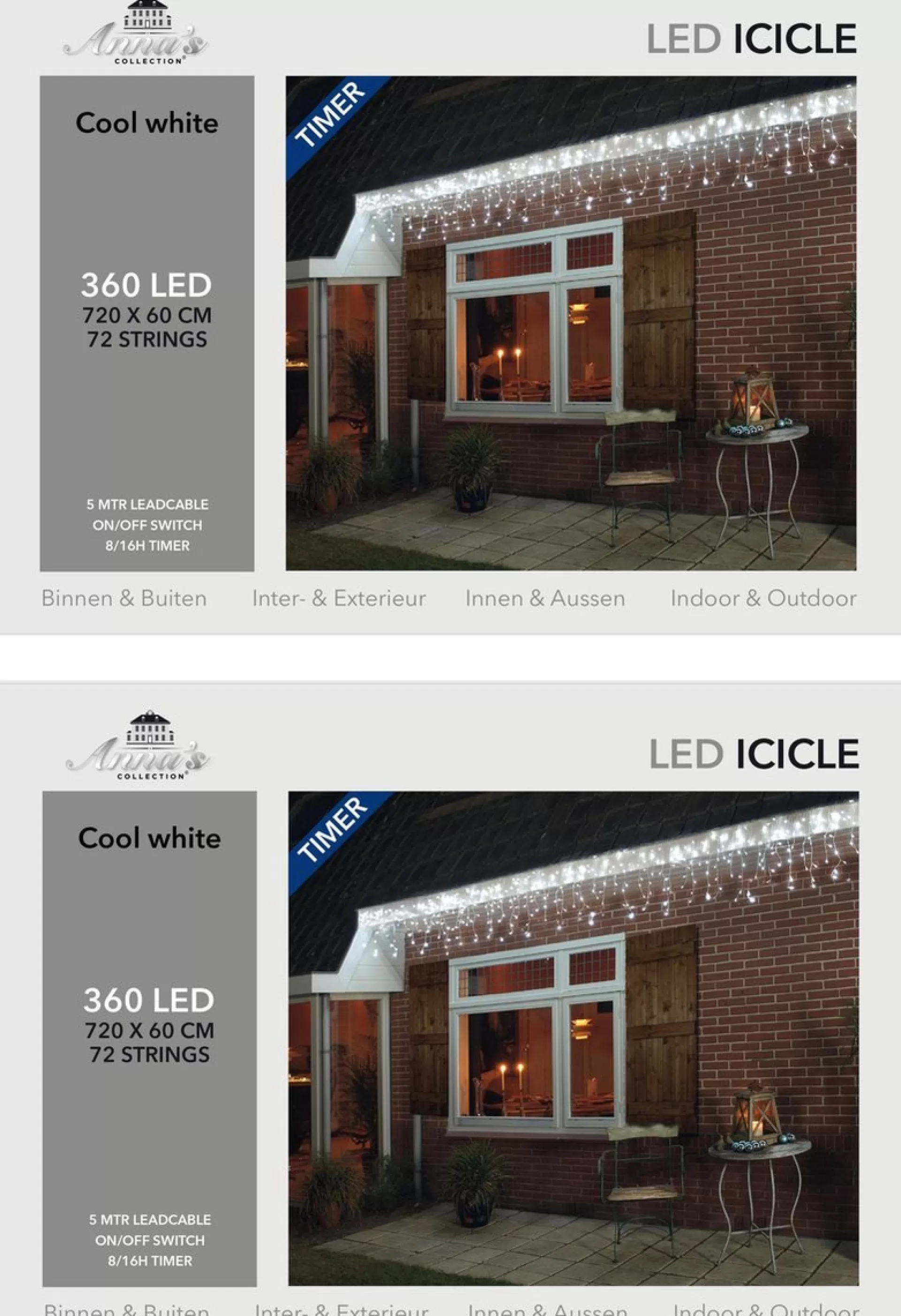 Anna's Collection Set Van 2X Stuks Ijspegelverlichting Lichtsnoer Met 360 Lampjes Helder Wit 720 X 60 Cm - Kerstverlichting Ijspegel Lampjes Best Sale