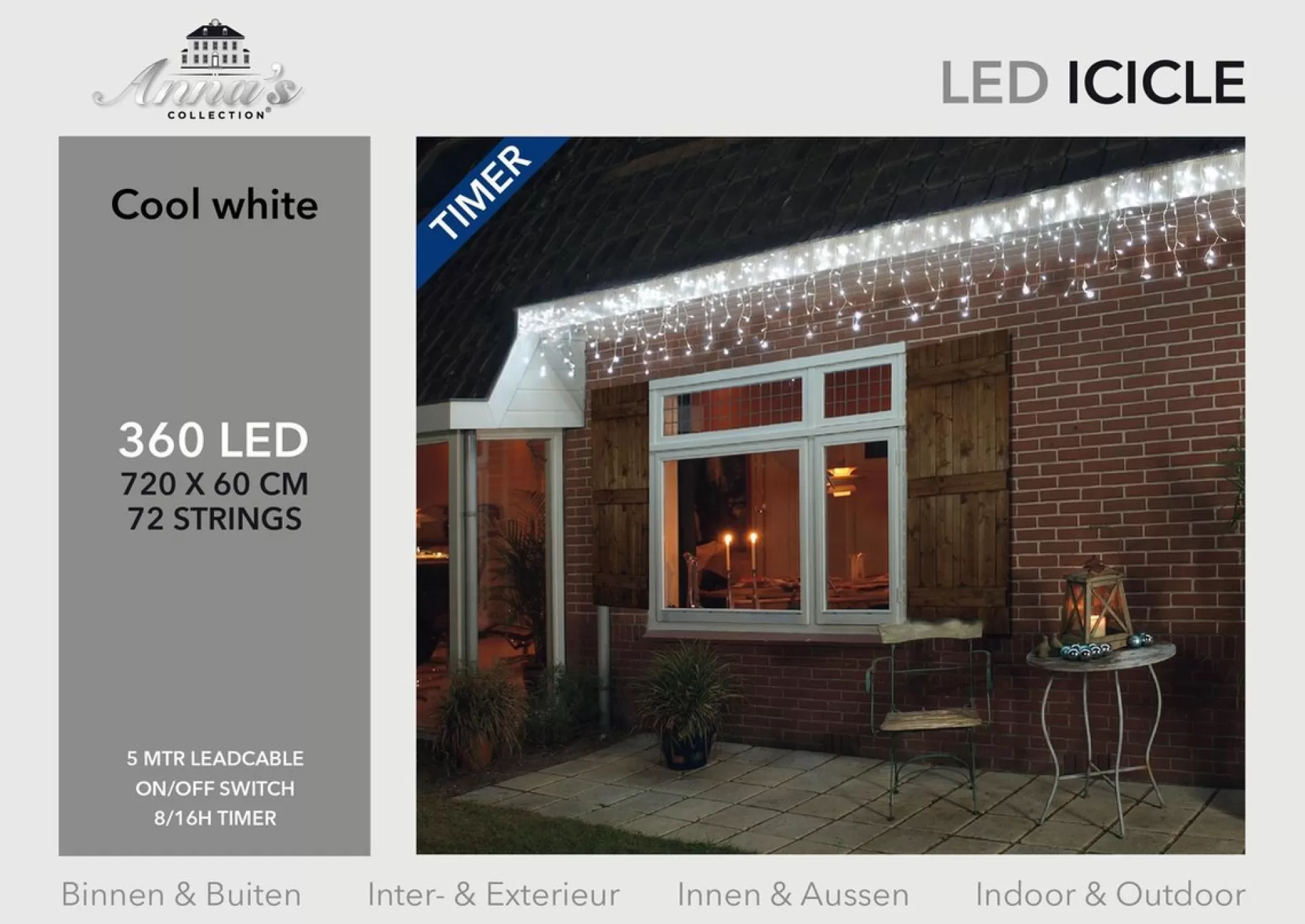 Anna's Collection Set Van 2X Stuks Ijspegelverlichting Lichtsnoer Met 360 Lampjes Helder Wit 720 X 60 Cm - Kerstverlichting Ijspegel Lampjes Best Sale