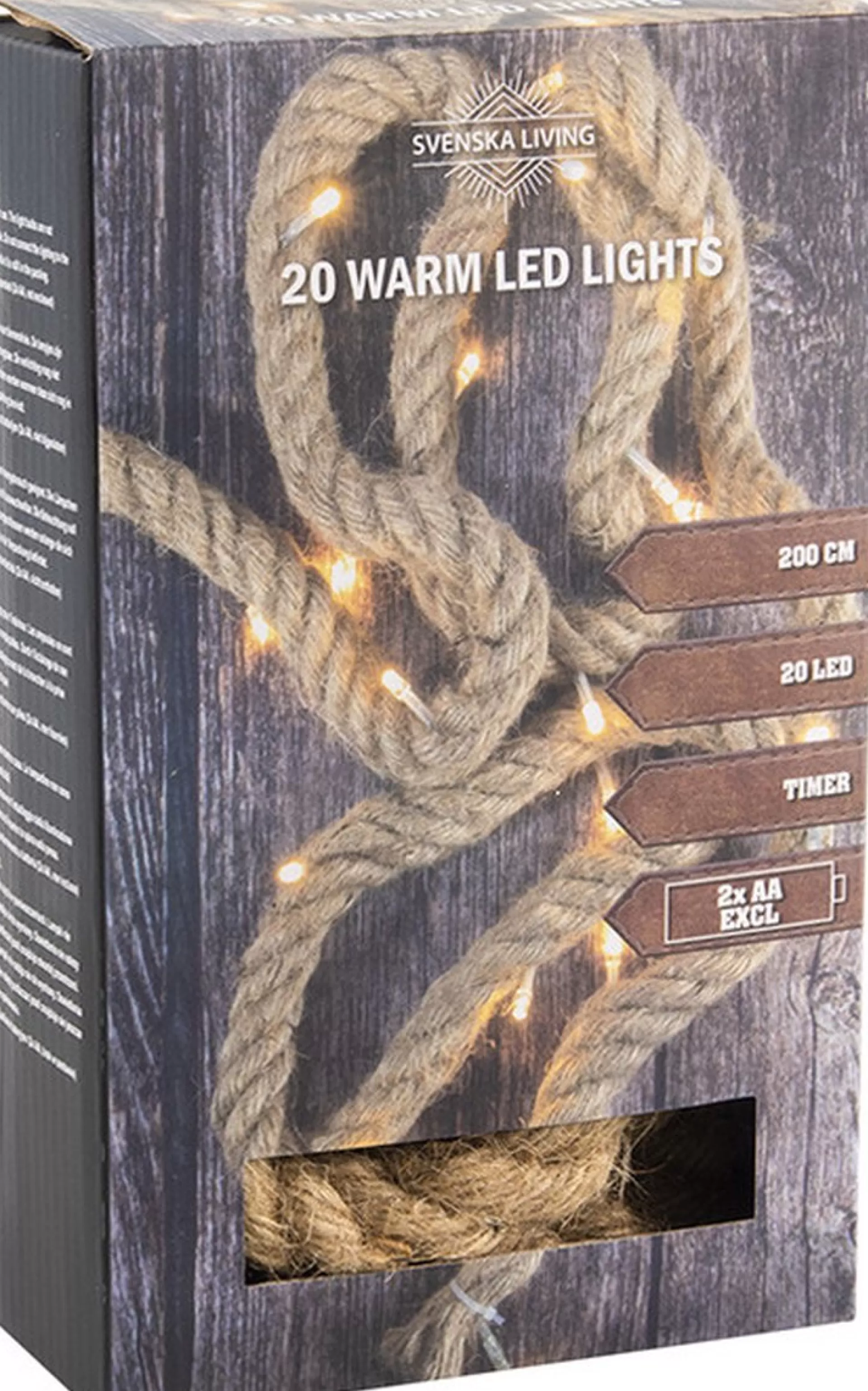 Svenska Living Kerstlichtsnoeren>Set Van 2X Stuks Touwverlichting Jute Op Batterijen Met 20 Lampjes Warm Wit 200 Cm - Kerstverlichting Lichtsnoeren Kerstversiering