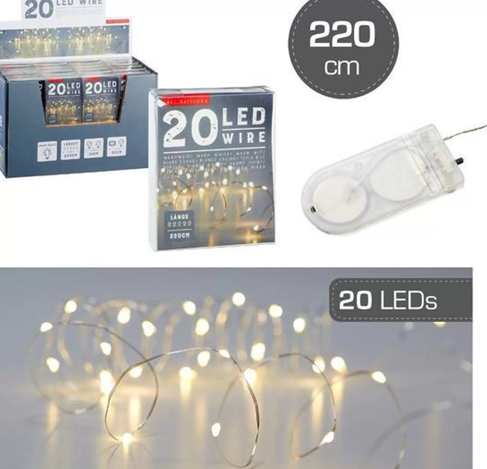 Merkloos Kerstlichtsnoeren>Set Van 3X Stuks Draadverlichting Lichtsnoer Met 20 Lampjes Warm Wit 220 Cm - Lichtdraden/Lichtsnoeren - Kerstverlichting