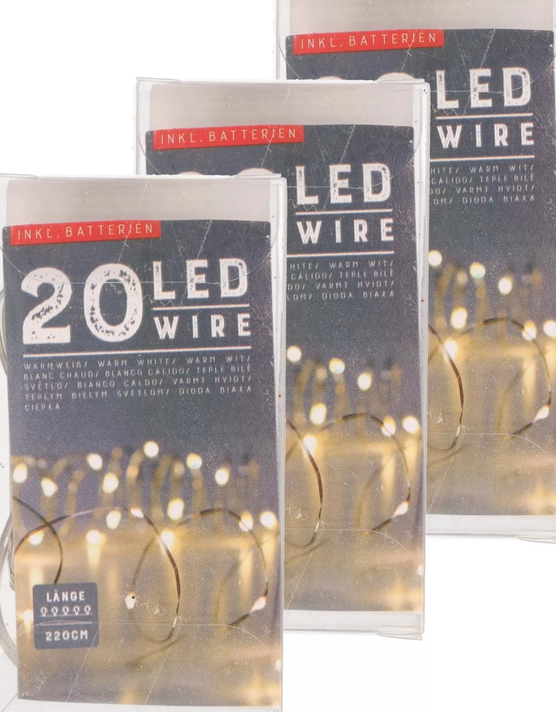 Merkloos Kerstlichtsnoeren>Set Van 3X Stuks Draadverlichting Lichtsnoer Met 20 Lampjes Warm Wit 220 Cm - Lichtdraden/Lichtsnoeren - Kerstverlichting