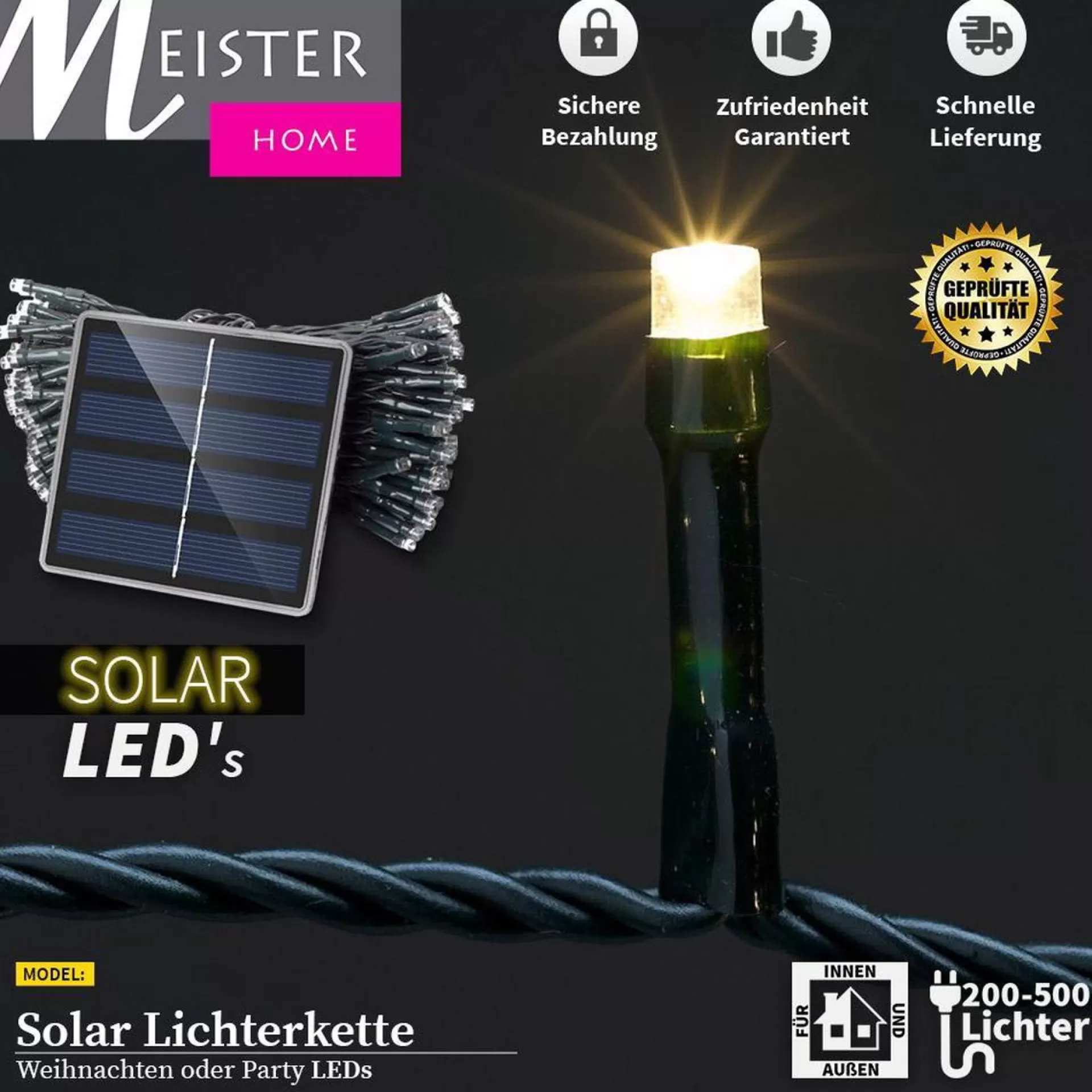 Meisterhome Solar Led 200 Stuks Warm Wit Buitenverlichting Tuinverlichting Party Clearance