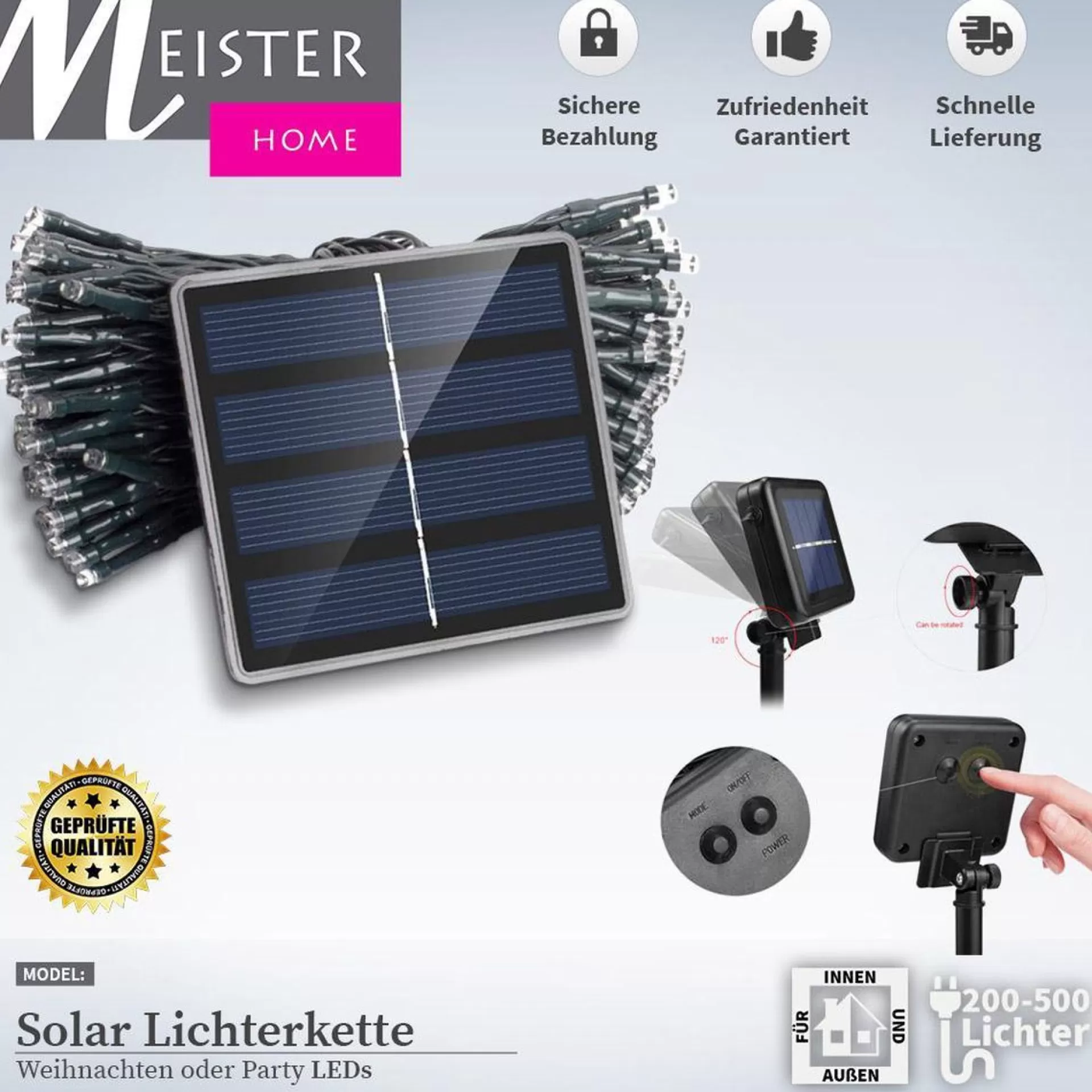 Meisterhome Kerstlichtsnoeren>Solar Led 300 Stuks Warm Wit Buitenverlichting Tuinverlichting Party