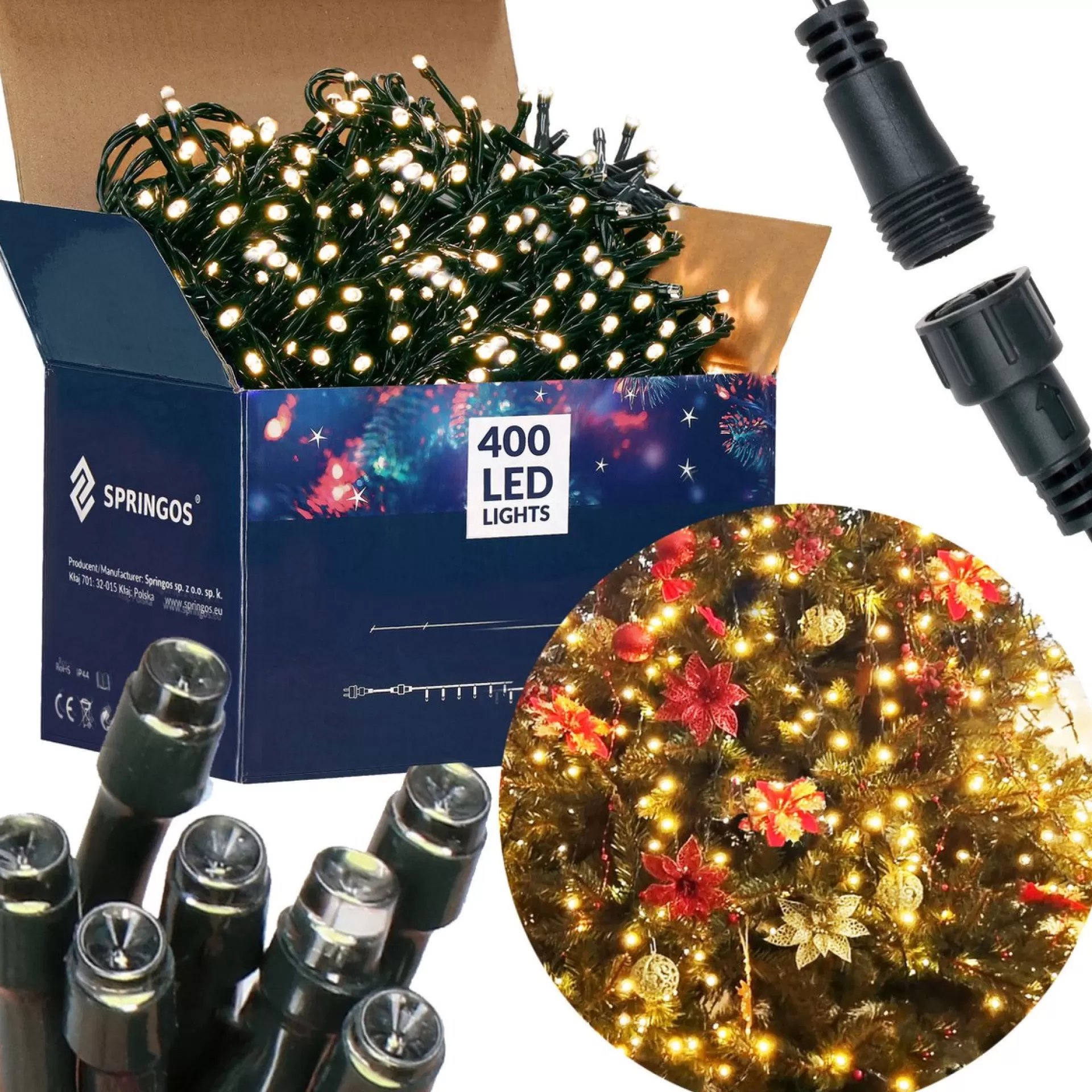 springos Kerstlichtsnoeren> Kerstverlichting | Binnen & Buiten | 24 M | 400 Led | Warm Wit