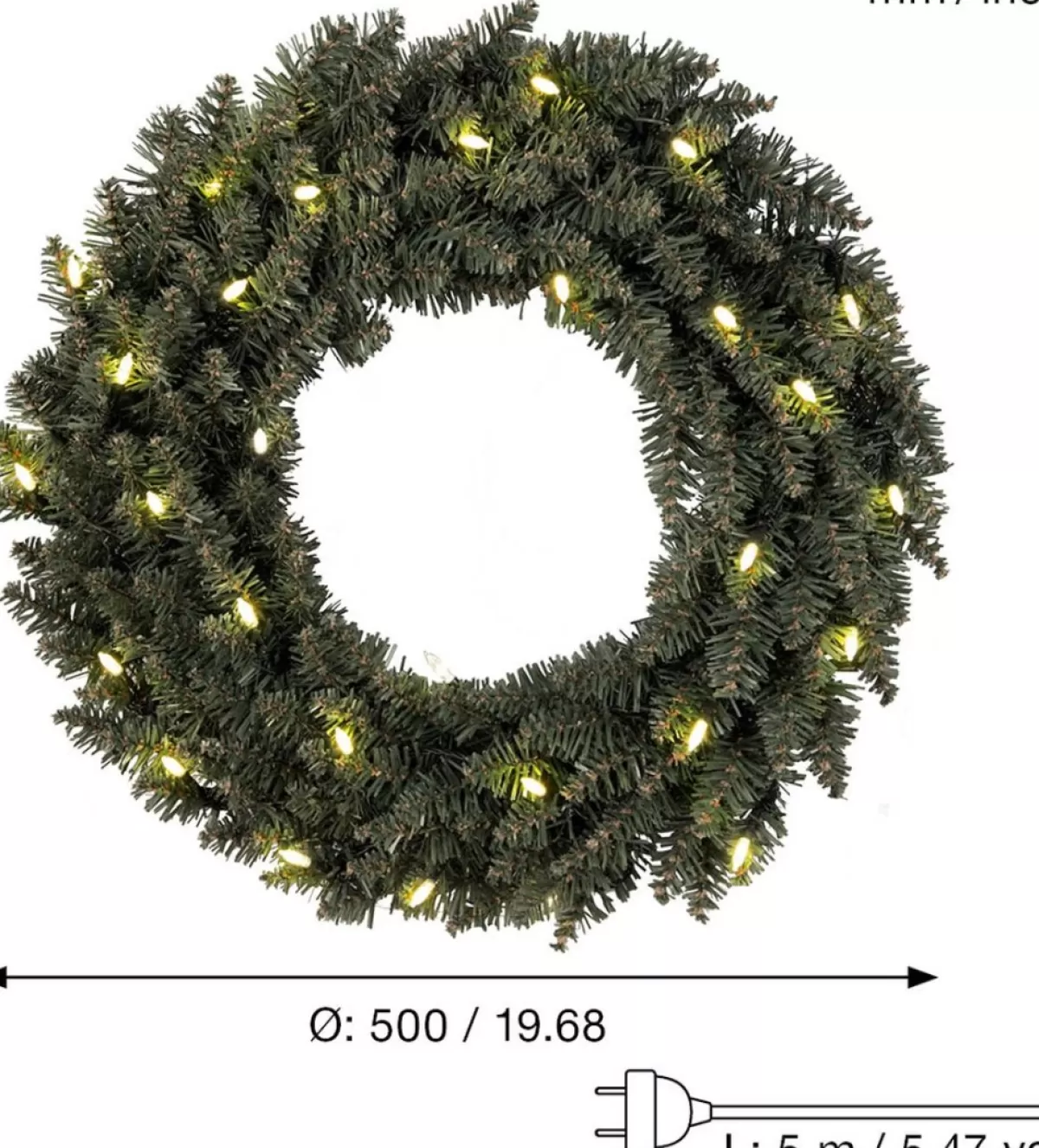 Star Trading Kerstkransen> Led-Kerstkrans Calgary Van, Kerstkrans In Dennengroen Voor Binnen En Buiten, Warm Wit, Met Kabel, O: 50 Cm, Ip44