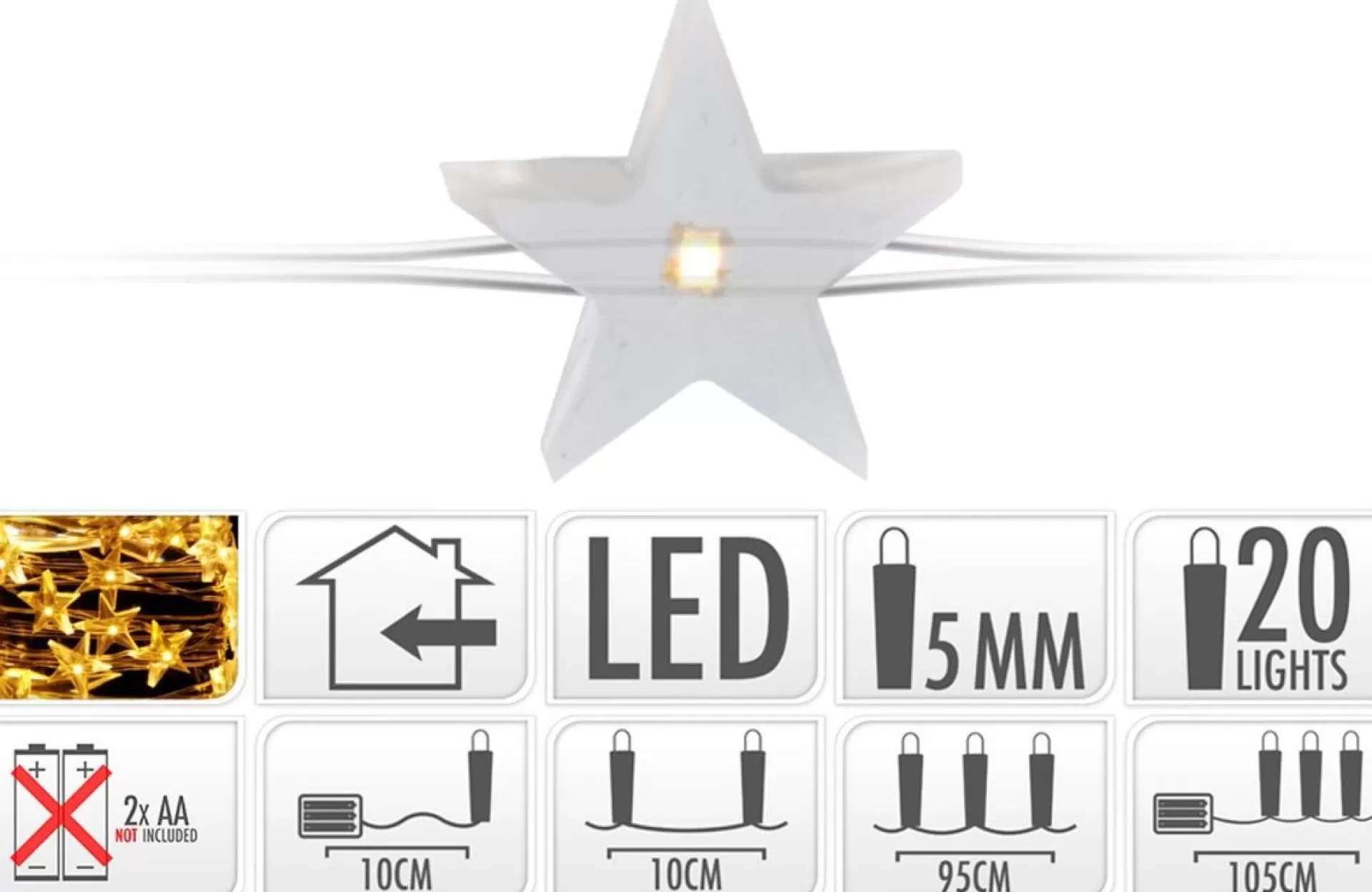 Merkloos Sterren Verlichting Zilverdraad Op Batterij Warm Wit 20 Lampjes Online