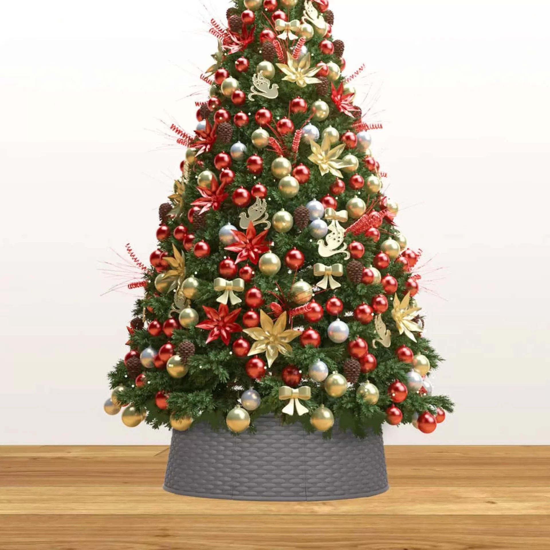 The Living Store Kerstboomkraag - Kunststof 48 Cm Bovenkant / 54 Cm Onderkant - Rattan-Look - Montage Vereist Fashion