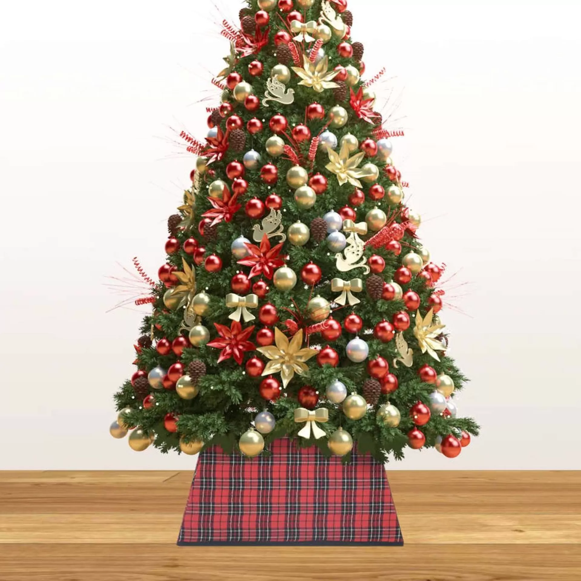 The Living Store Kerstboomkraag - Stoffen Boomrok Met Geruit Patroon - 25 Cm Hoog - 35 X 35 Cm Bovenkant - 48 X 48 Cm Onderkant Clearance