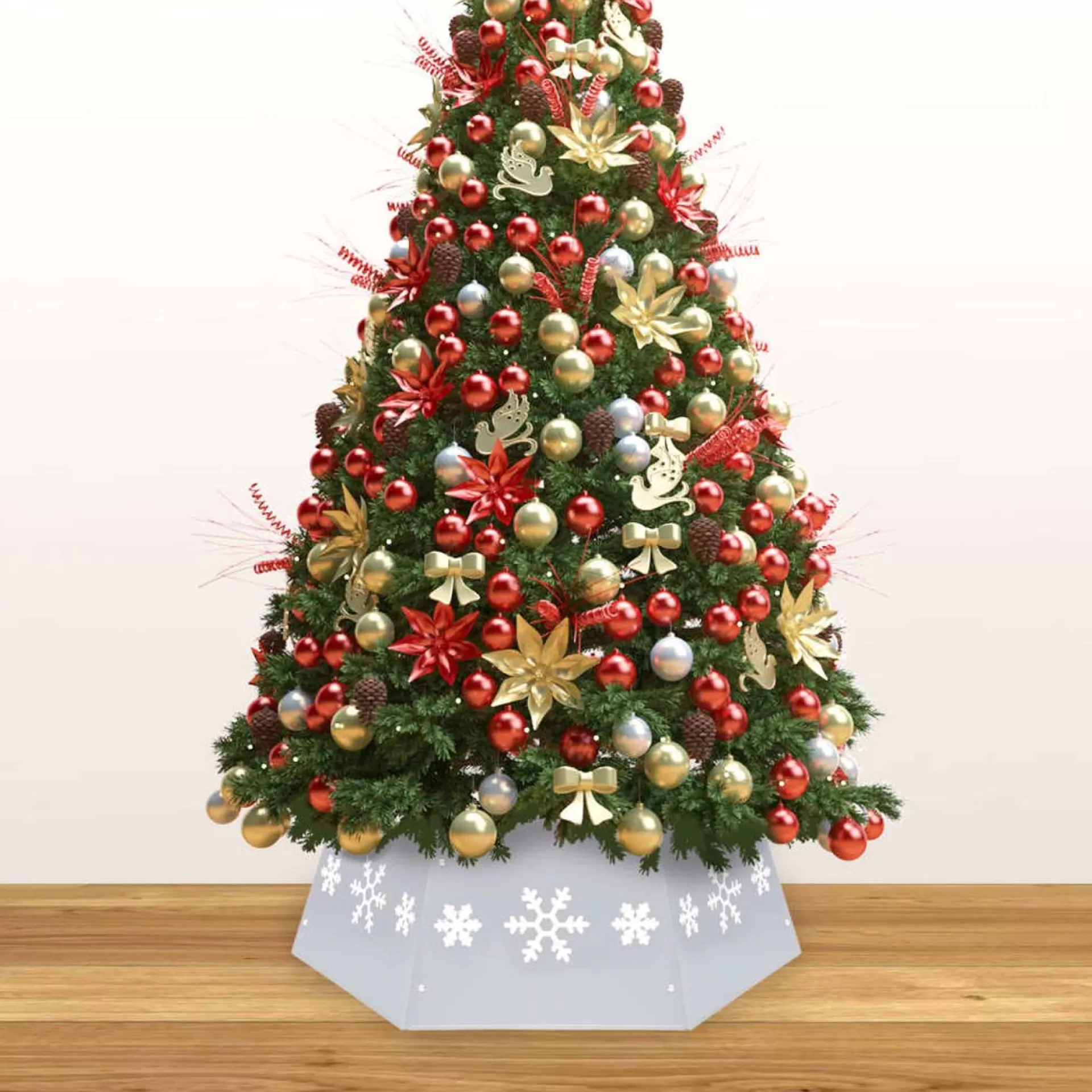 The Living Store Kerstboomkraag Metalen En Wit - 52.5 Cm Bovenkant - 68 Cm Onderkant - 25 Cm Hoogte - Sneeuwvlokkenprint - Montage Vereist Shop