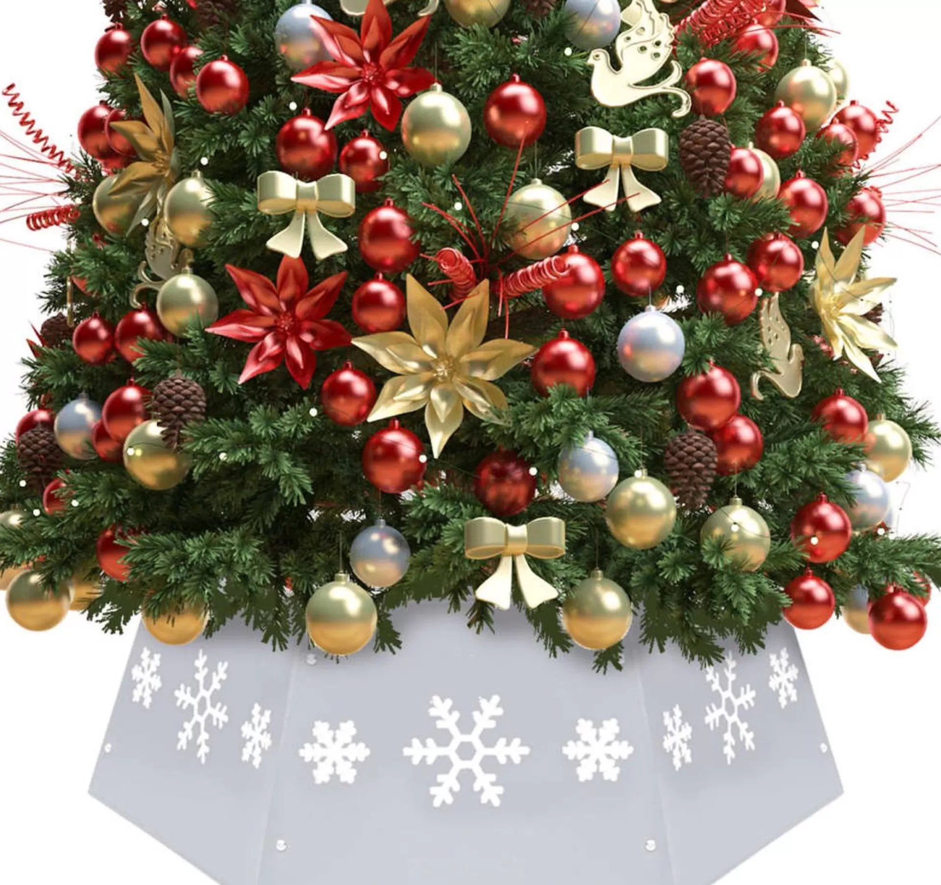 The Living Store Kerstboomkraag Metalen En Wit - 52.5 Cm Bovenkant - 68 Cm Onderkant - 25 Cm Hoogte - Sneeuwvlokkenprint - Montage Vereist Shop