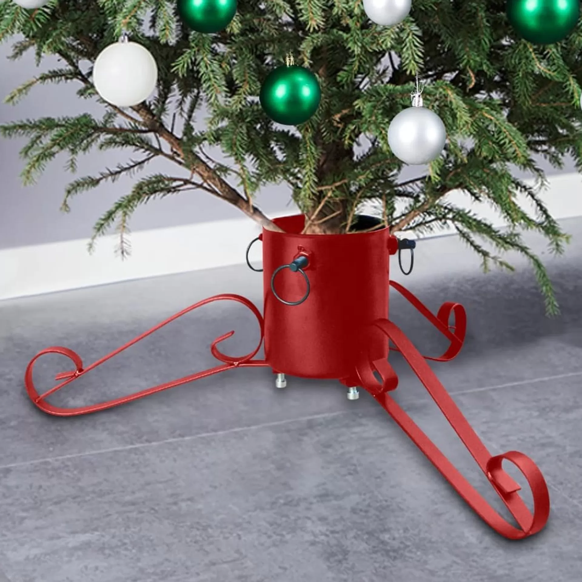 The Living Store Kerstboomstandaard - Rood Metaal - 58 X 58 X 21 Cm - Geschikt Voor 2.1 M Echte Boom - Watertank- 1.2 L - Stamdiameter- 35-90 Mm Clearance