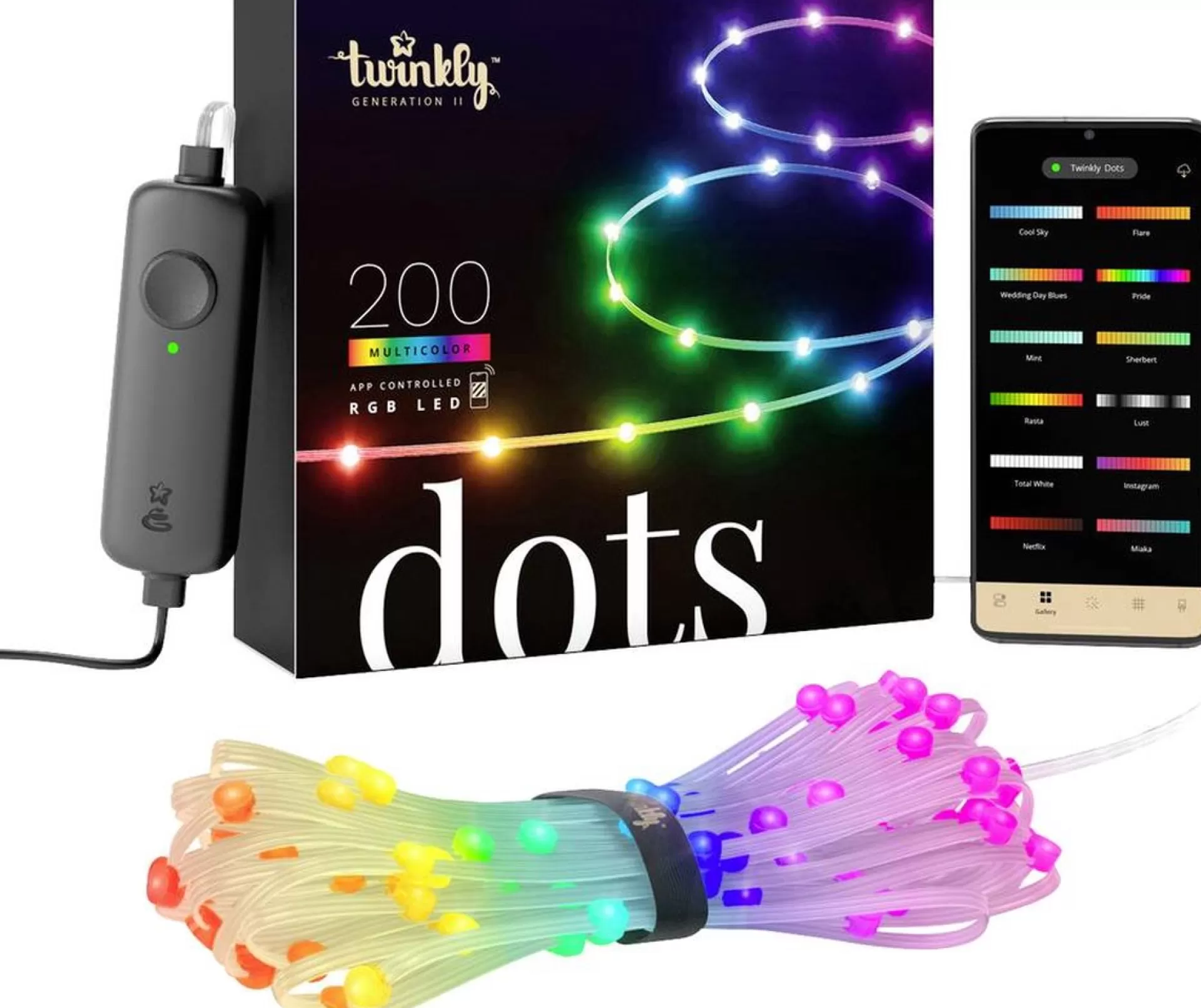 Twinkly Twd200Stp-Teu Party-Lichtketting Binnen/Buiten Energielabel: G (A - G) Werkt Op Het Lichtnet Aantal Lampen 200 Led Rgb Verlichte Lengte: 10 M Fashion