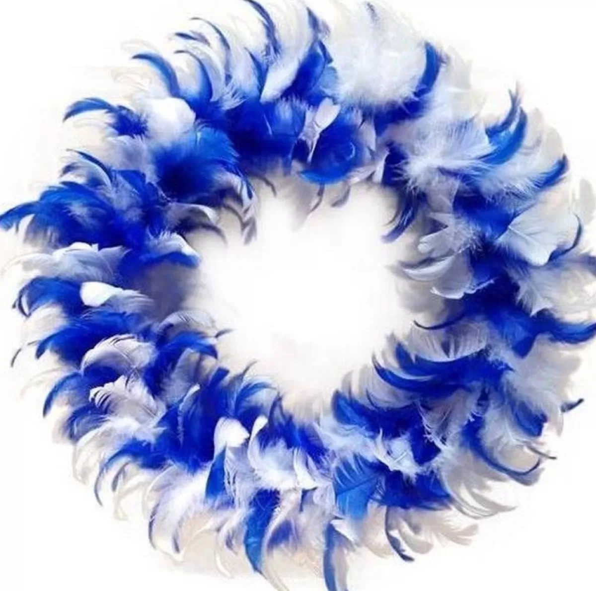 * Kerstkransen>Veren Krans 30 Cm "Blauw/Wit"